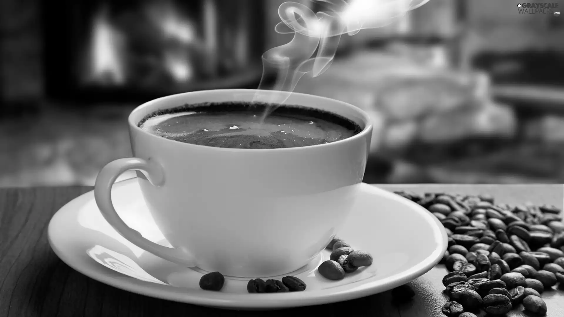 coffee, Steam, cup, grains, saucer