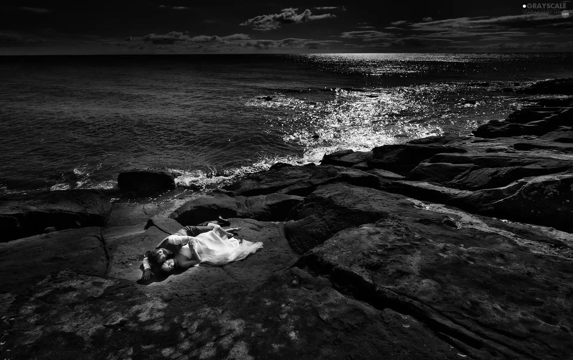 sea, young, Steam, rocks