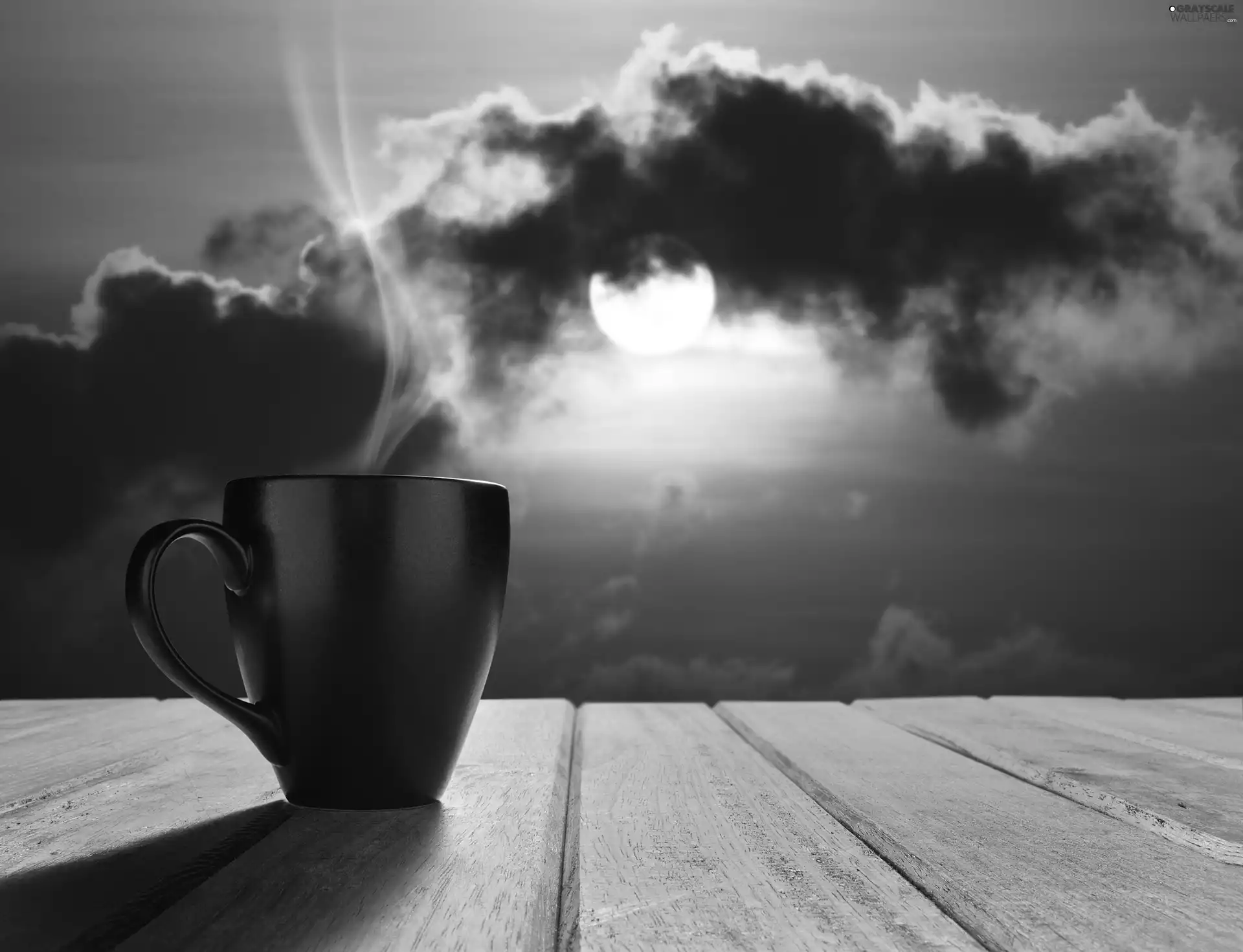 Great Sunsets, Cup, Steam, clouds