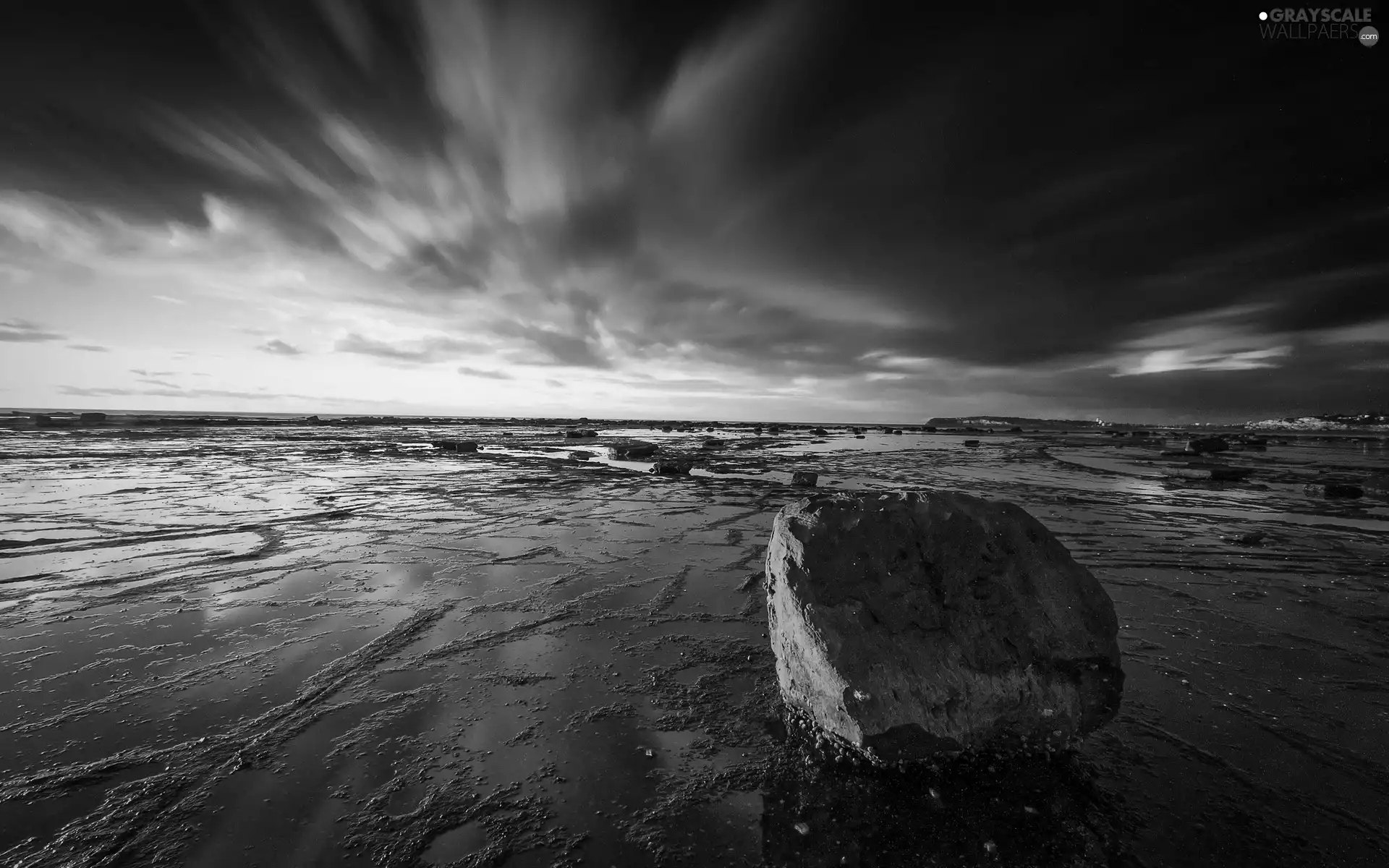 Stone, Beaches, clouds