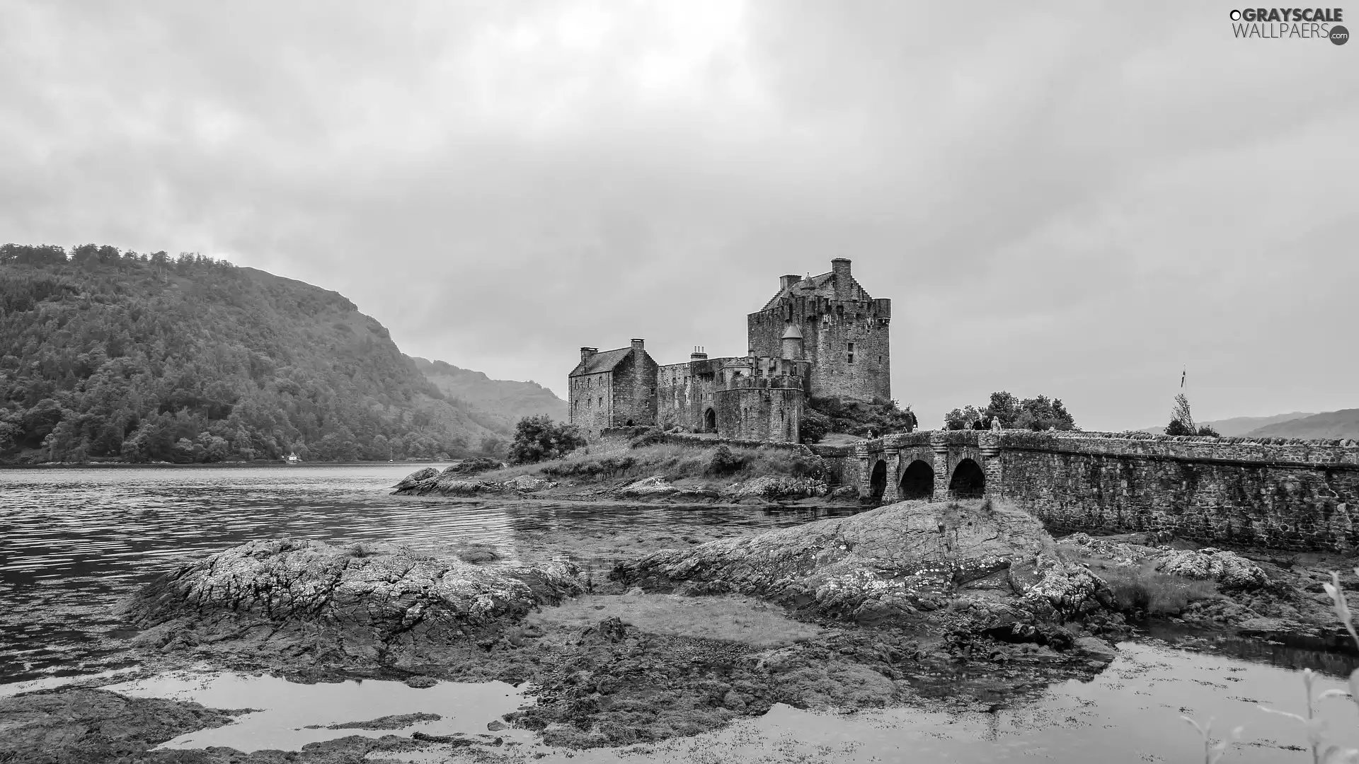 stone, bridge, Eilean Donan Castle, Loch Duich Lake, Scotland
