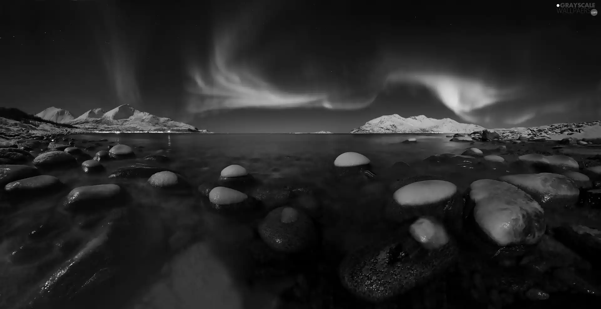 water, aurora polaris, Stones