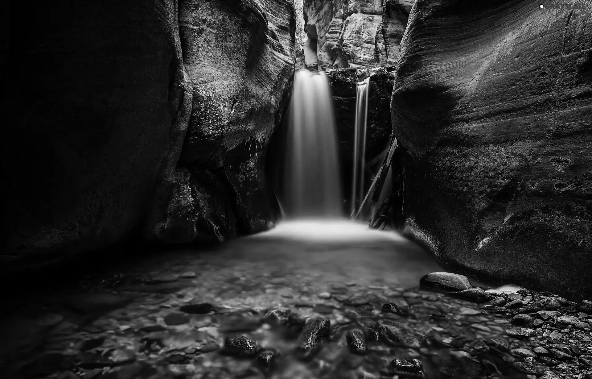 Stones, waterfall, canyon