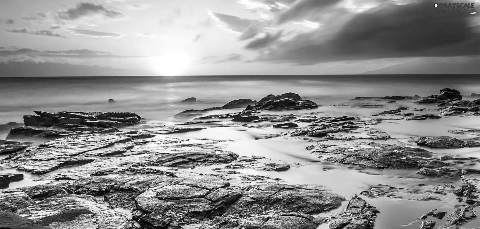 east, sea, Stones, sun