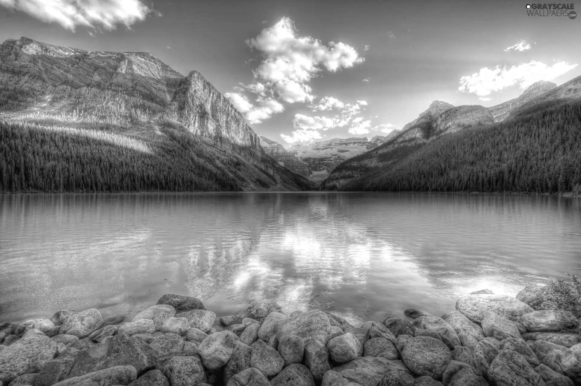 Stones, Mountains, lake