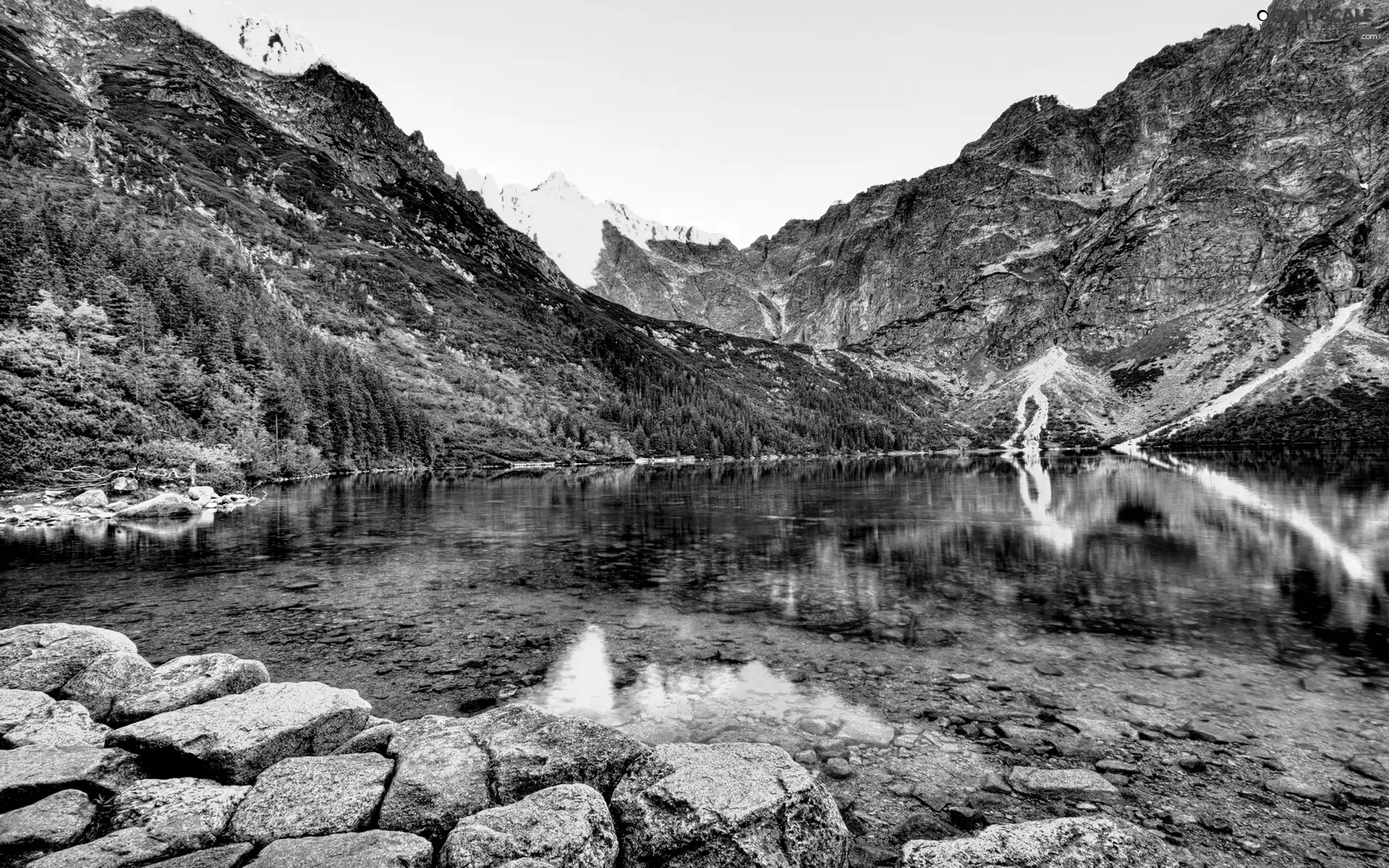 Stones, Mountains, lake