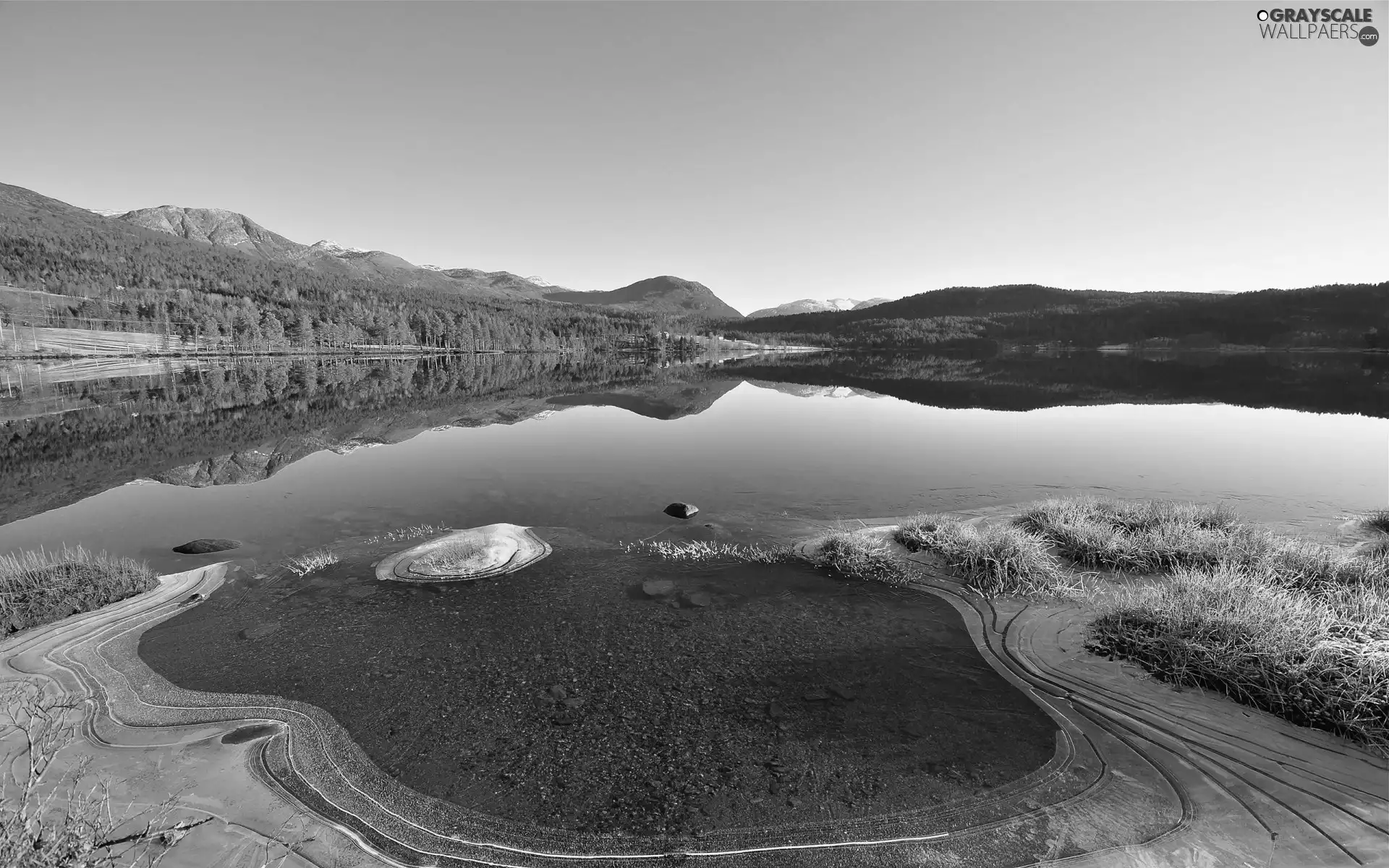 lake, viewes, Stones, trees