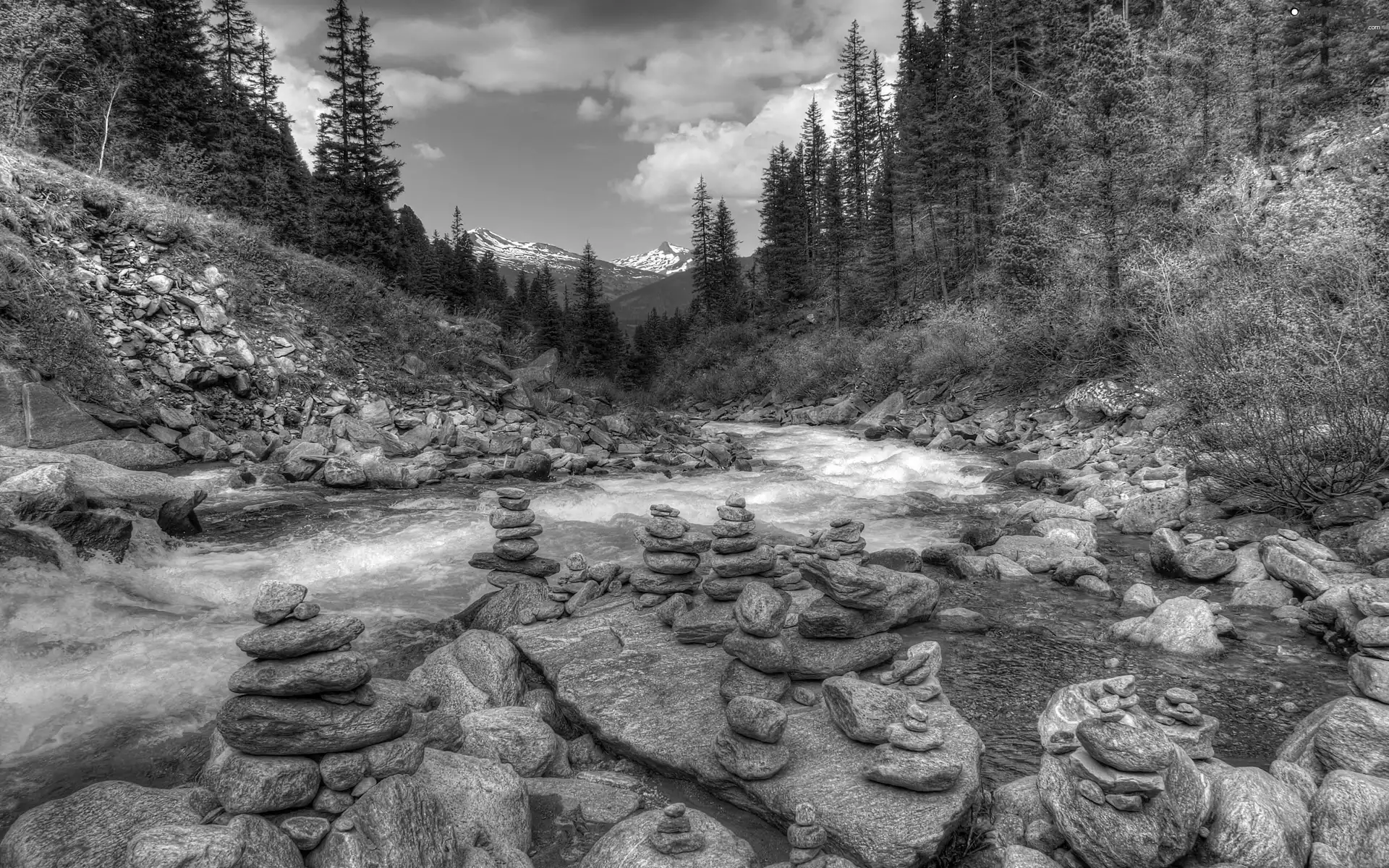 Stones, River, Mountains