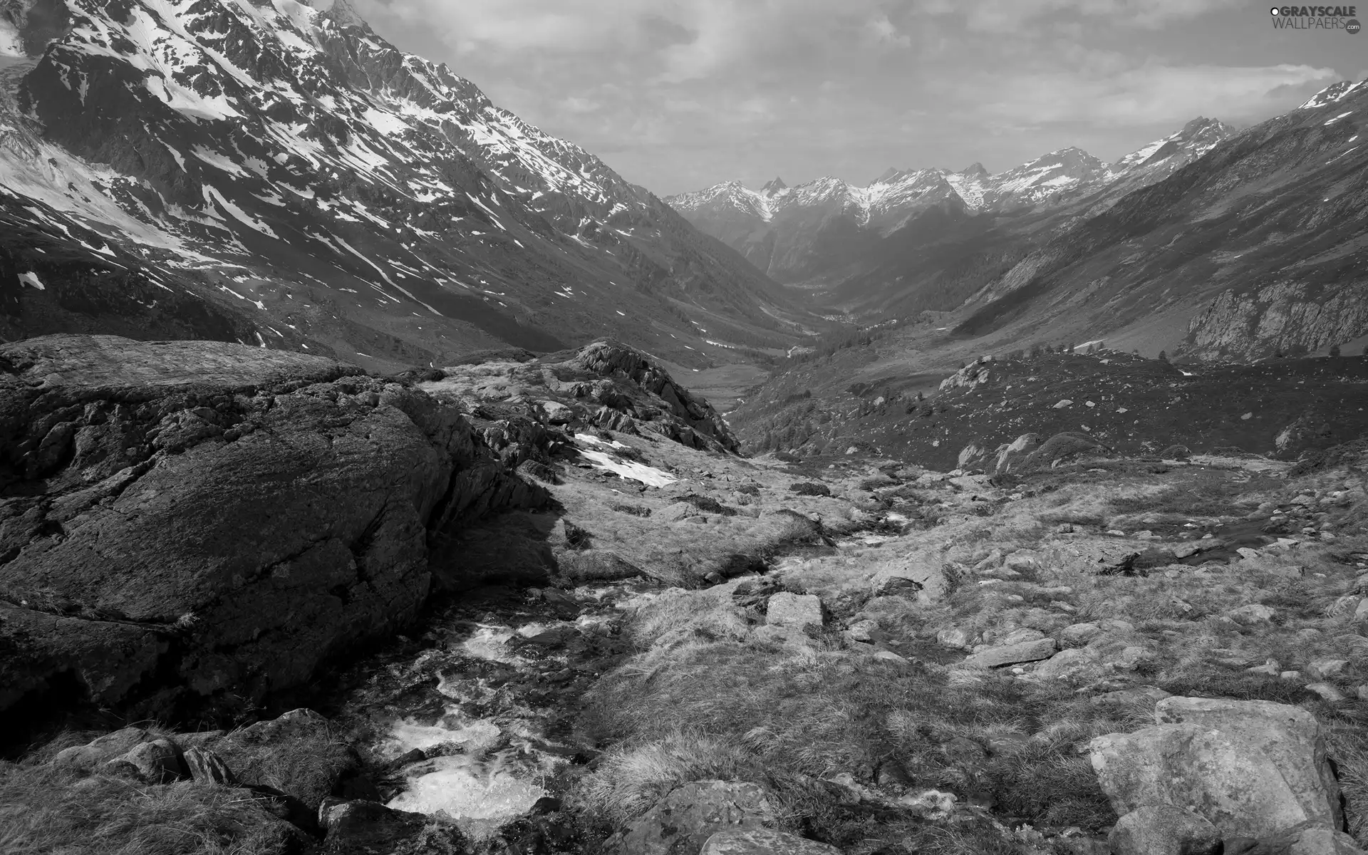 stream, Stones, Mountains, Alps, Valley
