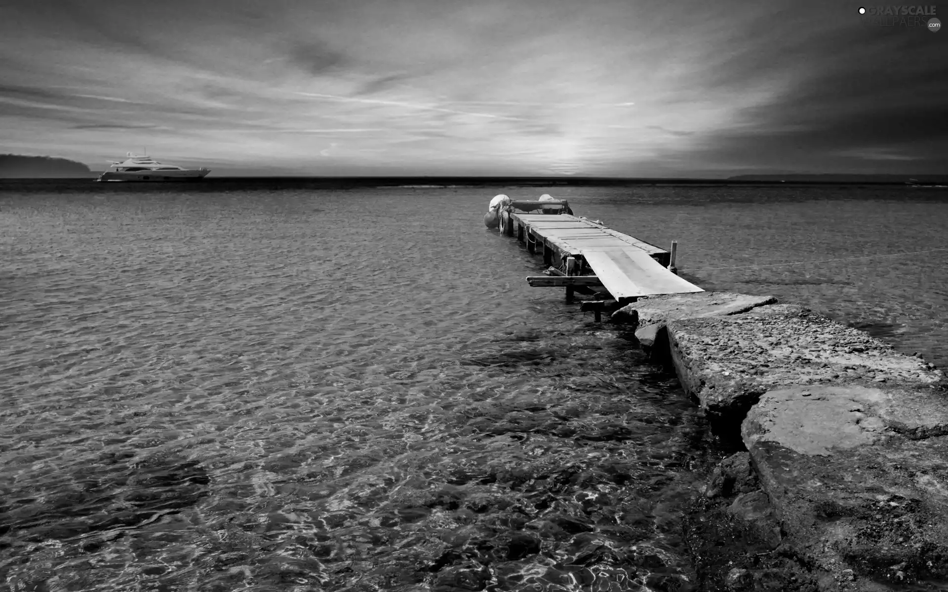 pier, sea, Stones rocks