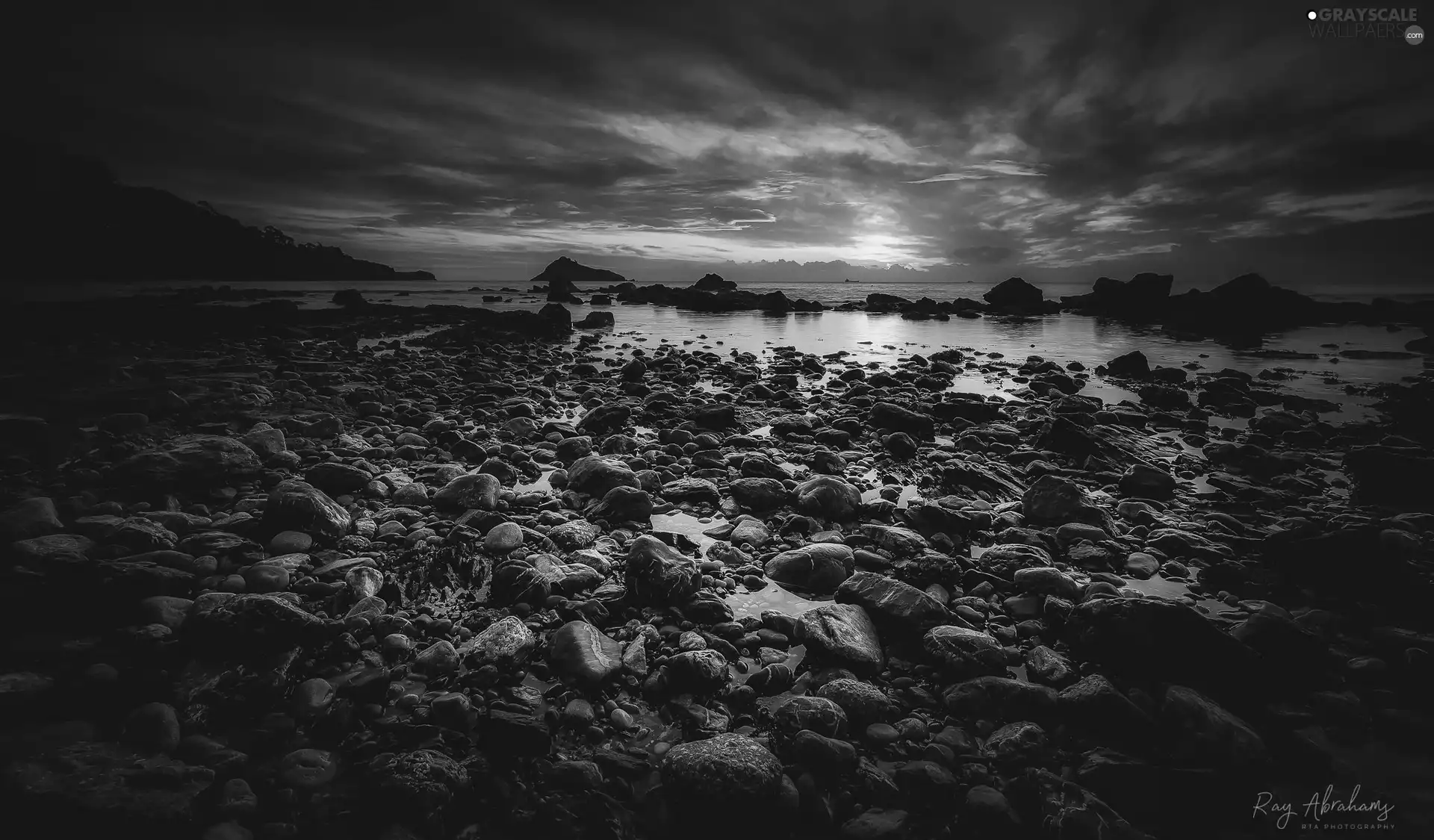 Stones, Great Sunsets, Devon County, clouds, sea, rocks, England