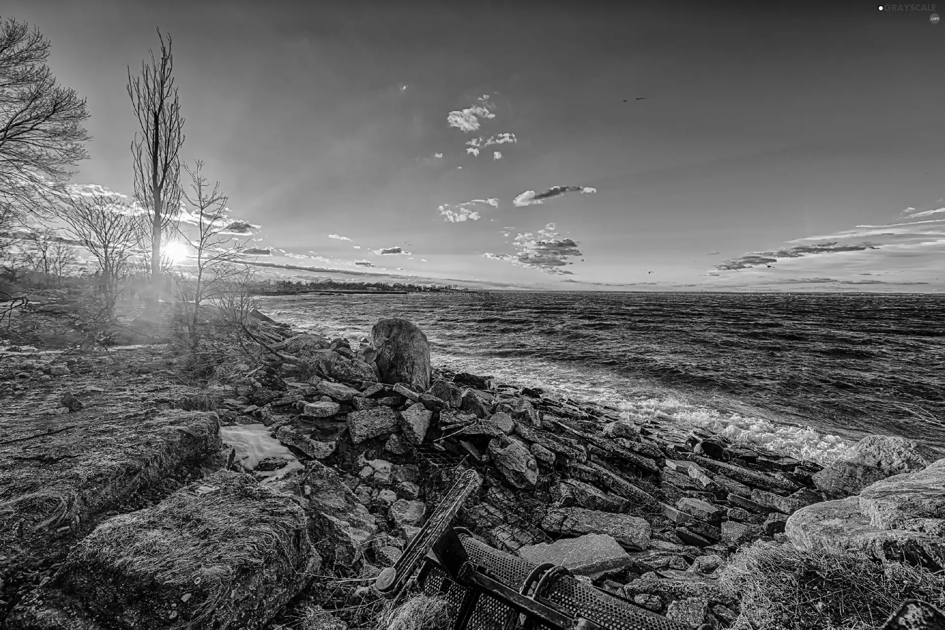 sea, sun, Stones, west