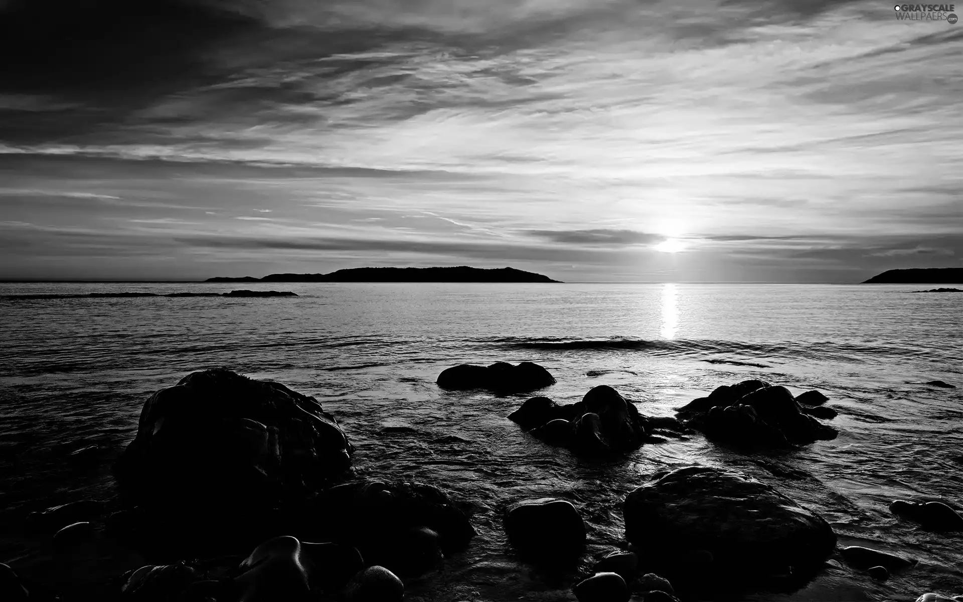 sea, sun, Stones, west