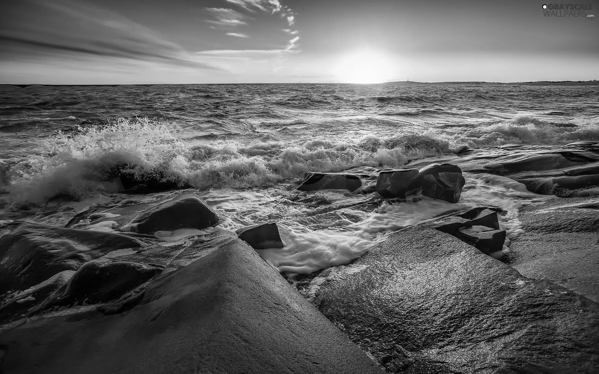 Stones, sea, Sunrise