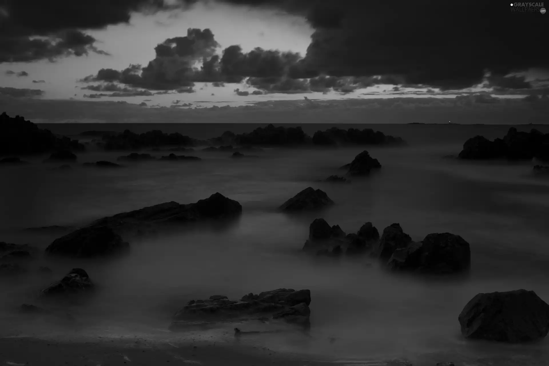 west, Stones rocks, sea, Sun