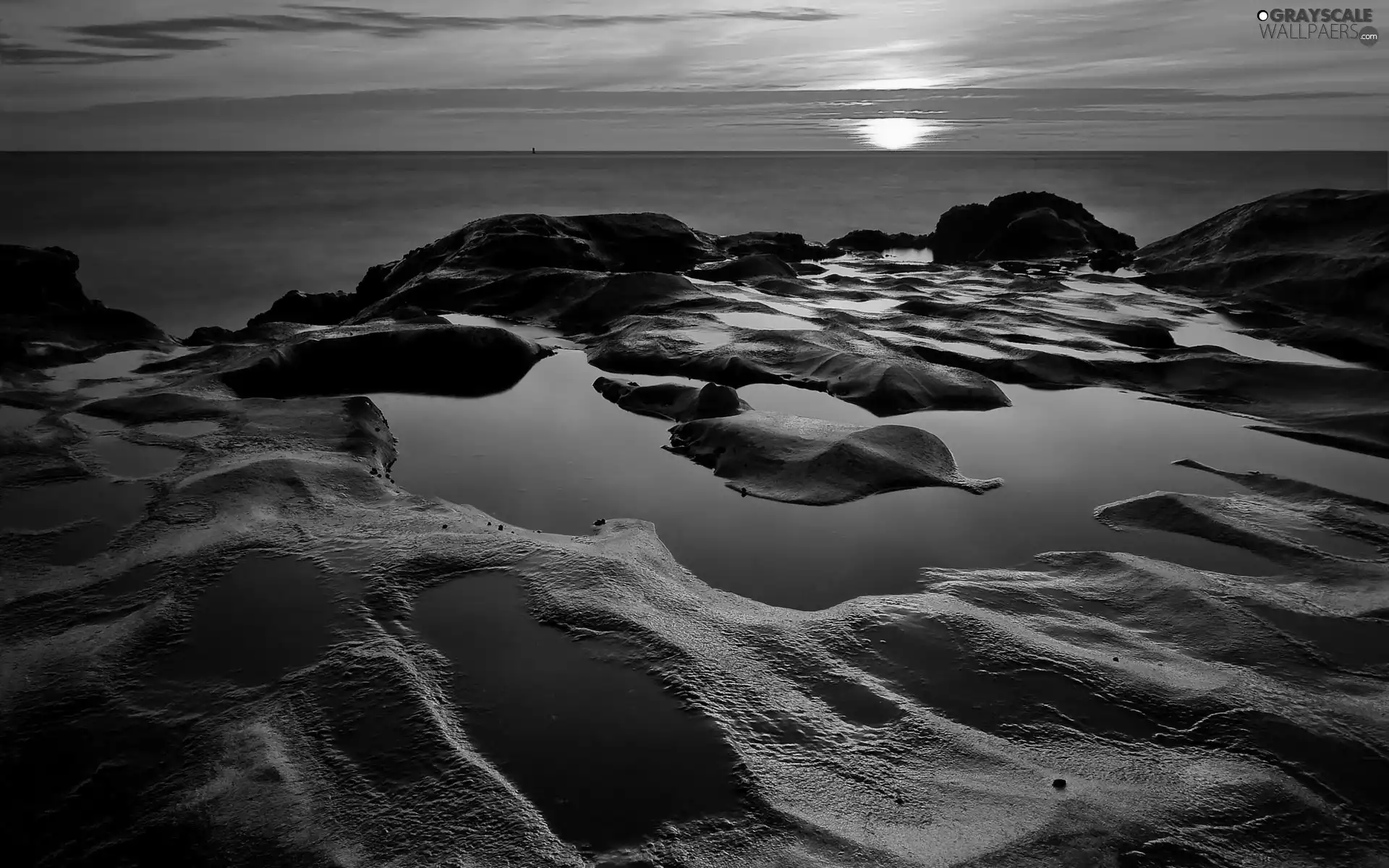 west, sea, Stones rocks, sun