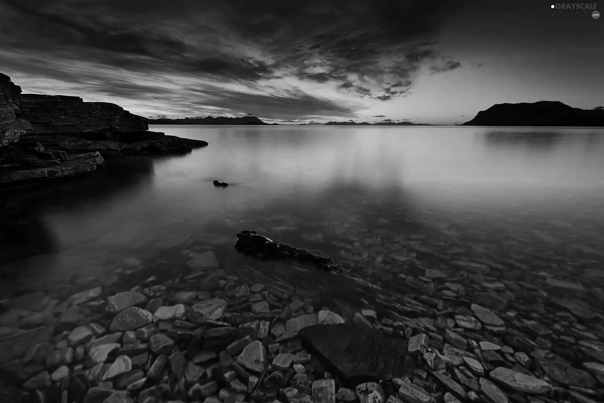 west, sea, Stones, sun