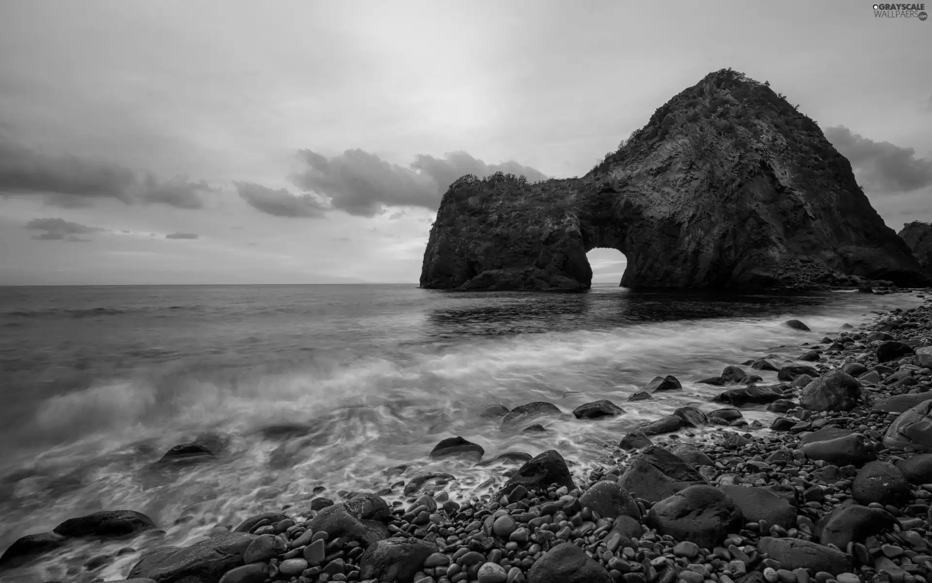 west, sea, Stones, sun