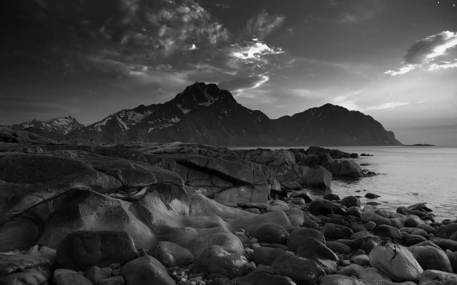 stony, coast, sun, rocks, west