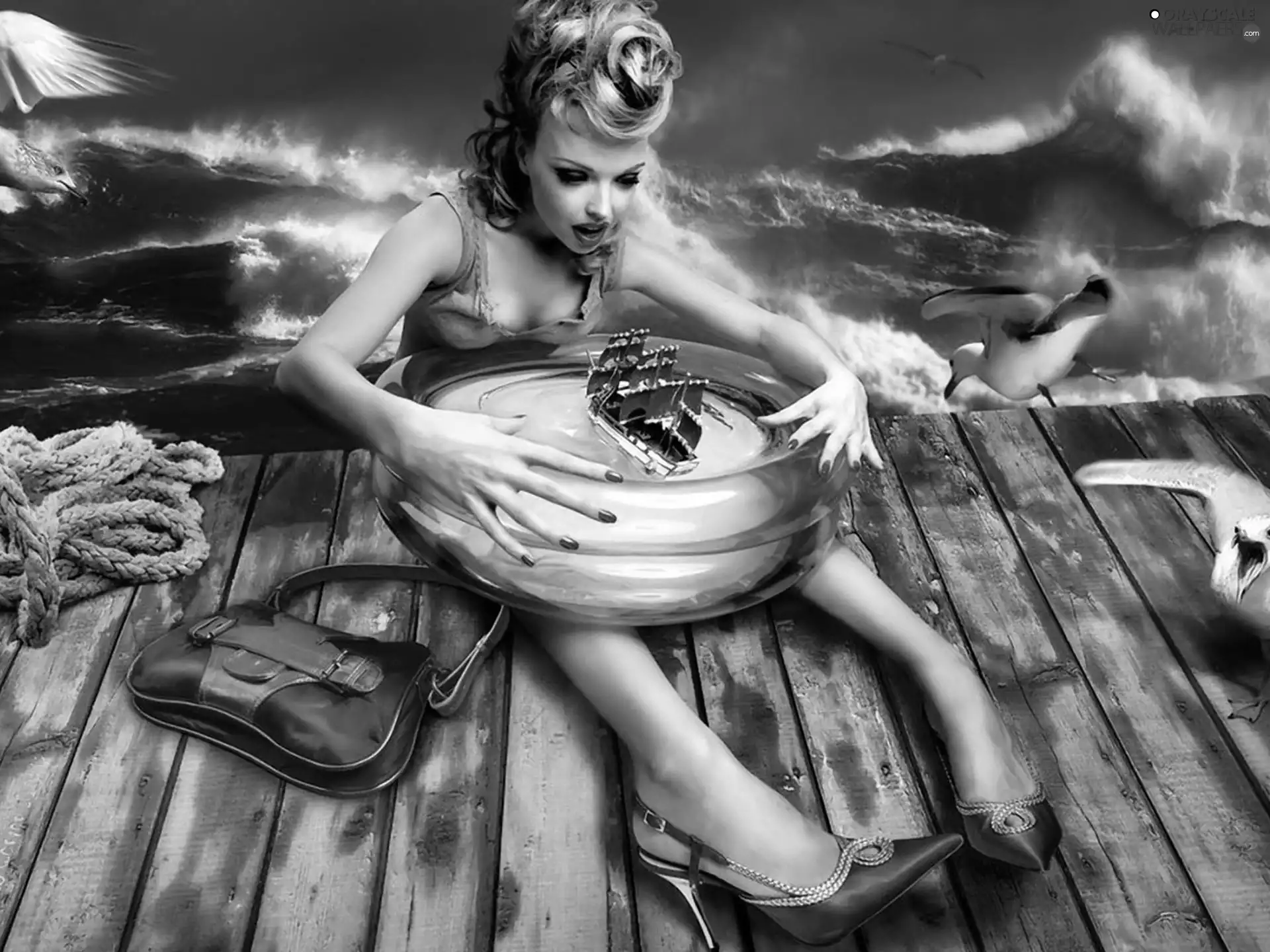 Women, paddling, Storm, Platform