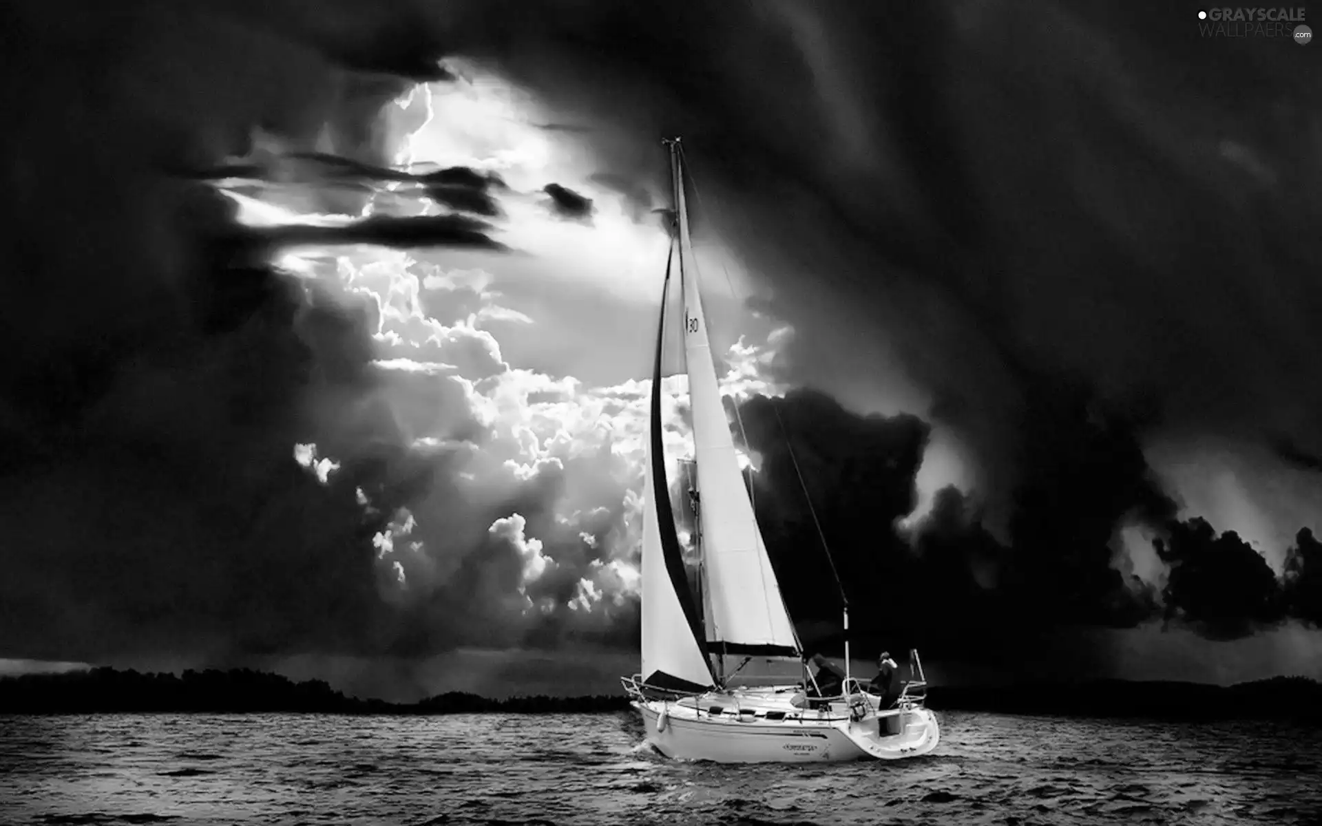 Yacht, clouds, Storm, sea