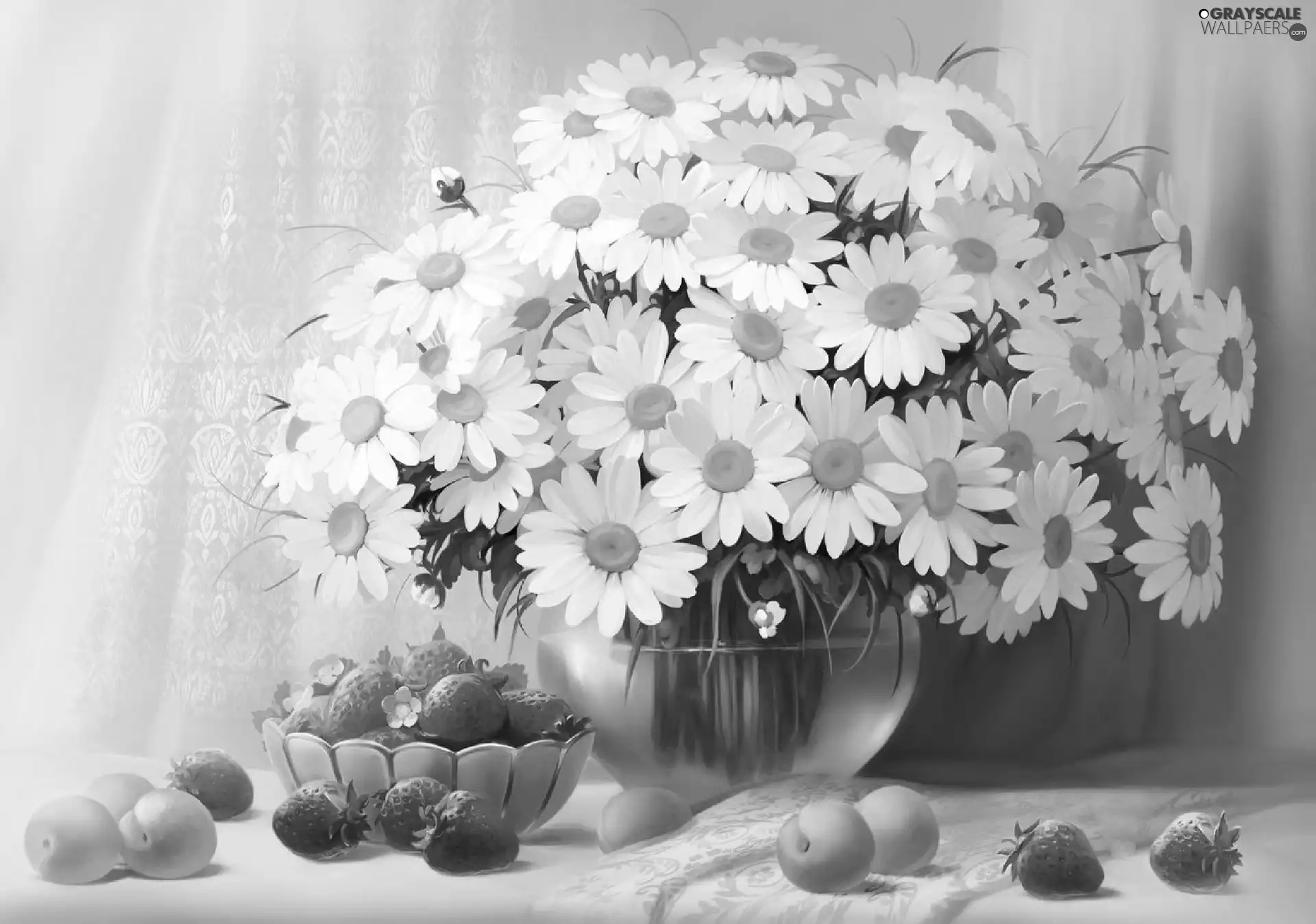 strawberries, daisy, bowl