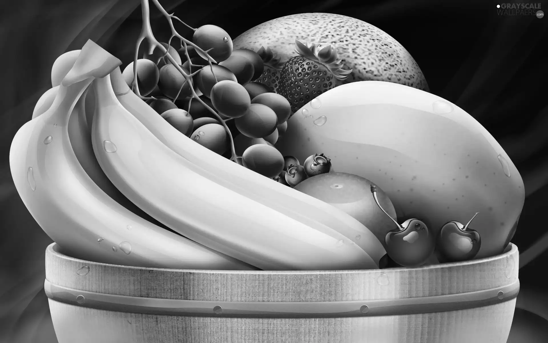 2D, Fruits, Grapes, strawberries, bananas