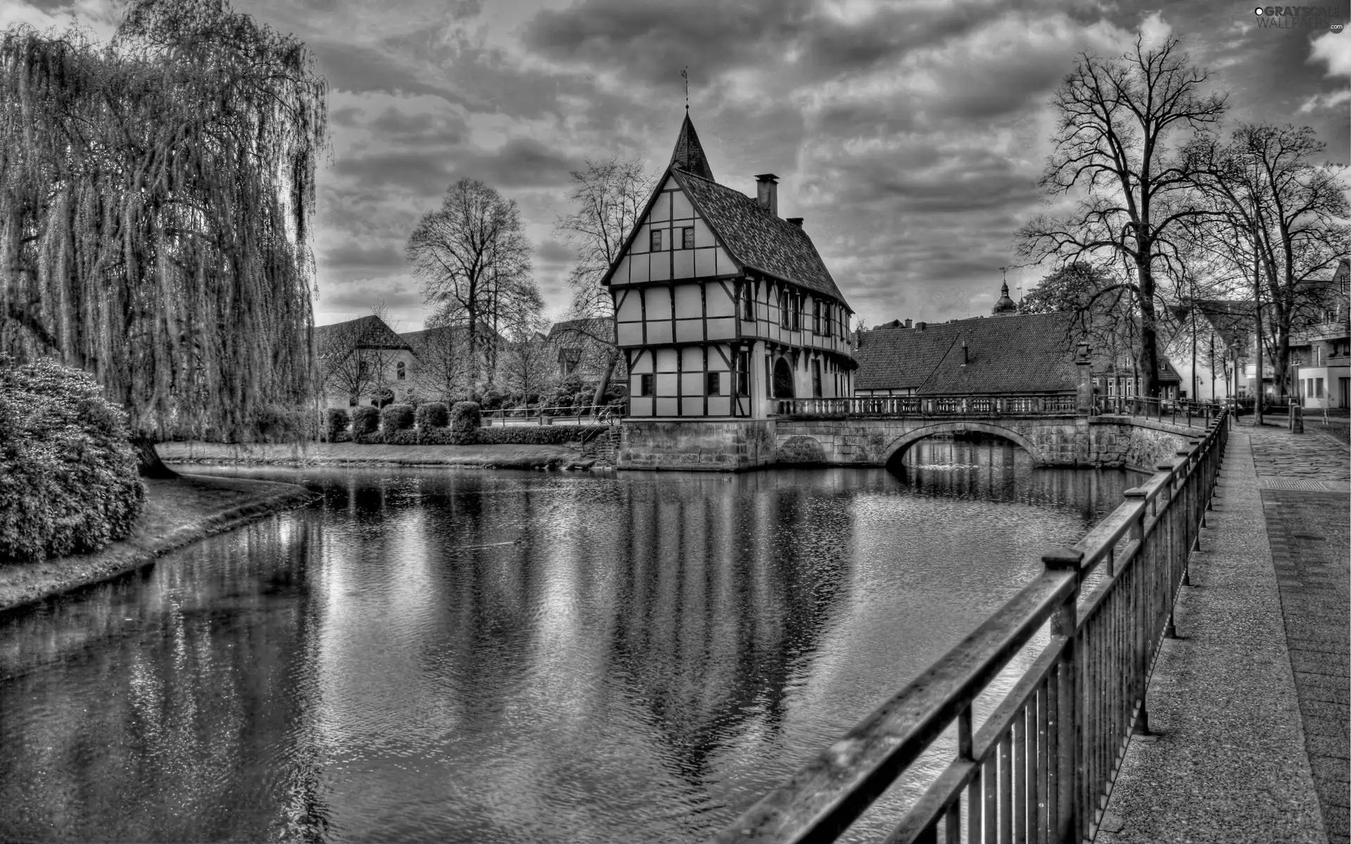 Houses, River, Street, bridges