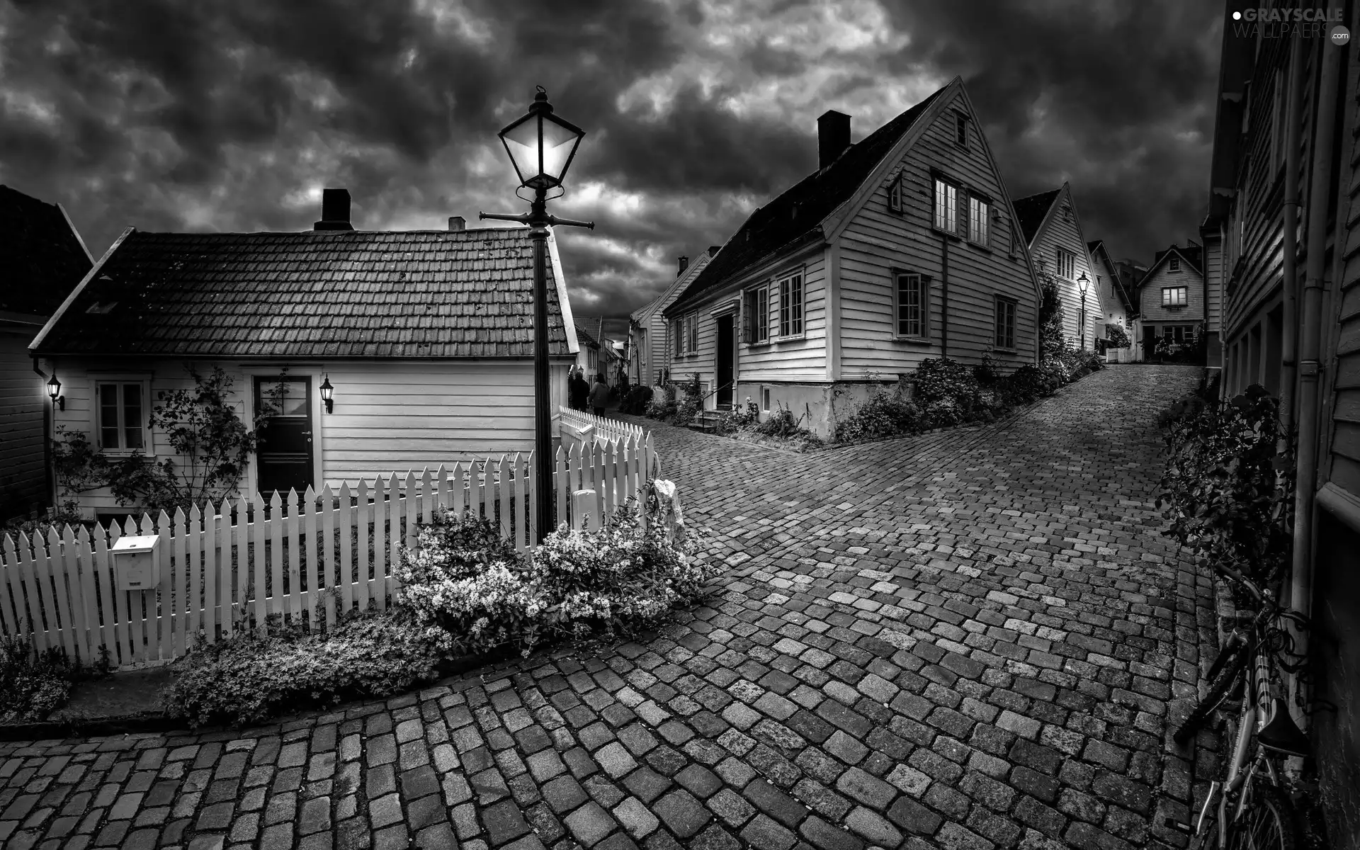 Street, perspective, Houses, paving, Town