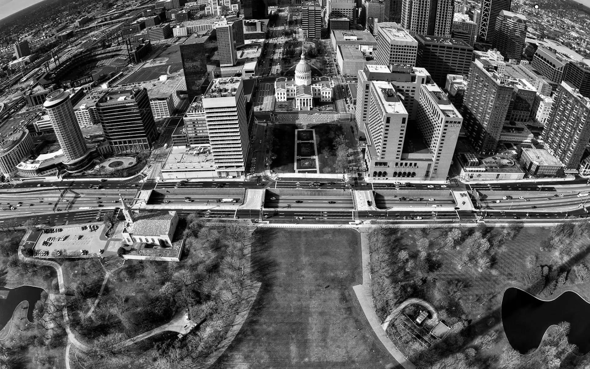 Town, Park, Street, skyscrapers