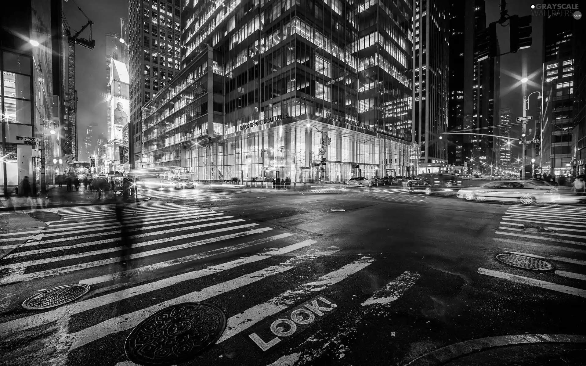 Town, skyscrapers, Street, Night