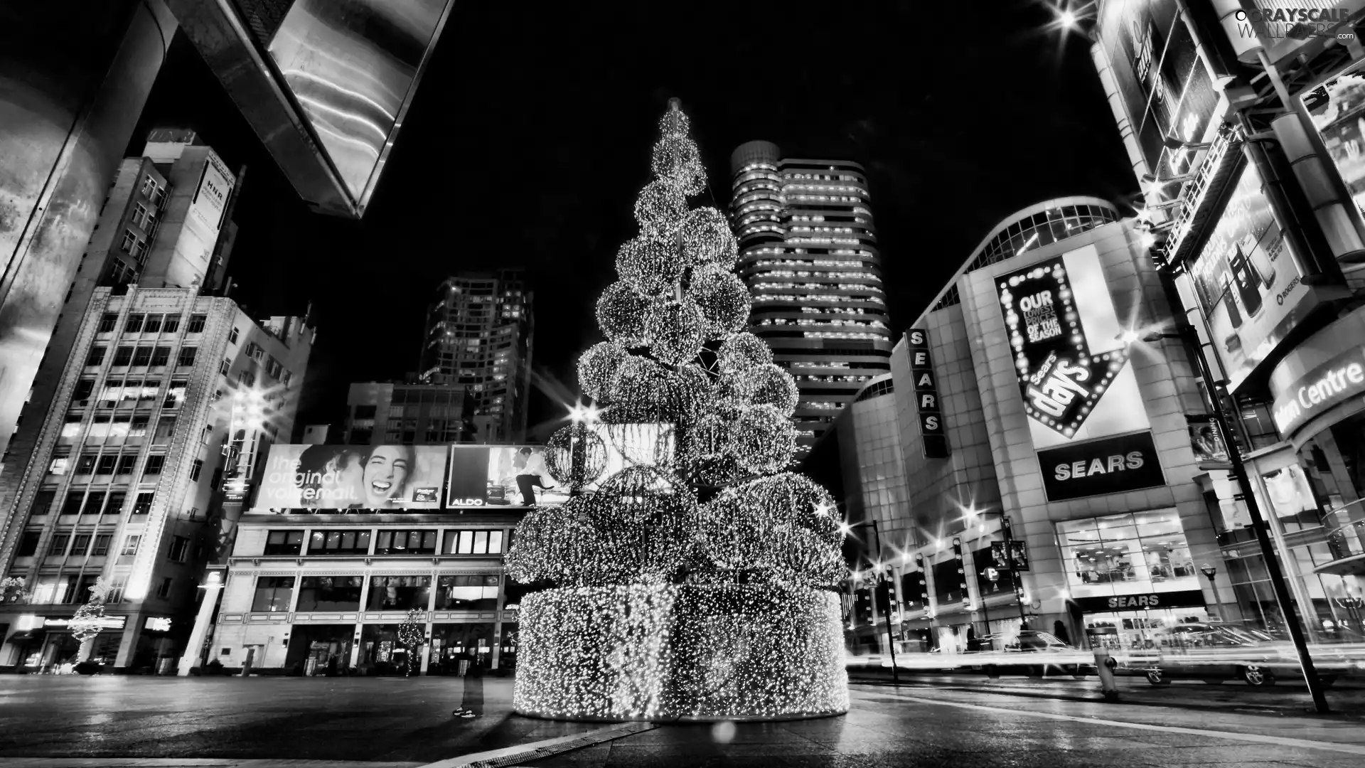 christmas tree, Houses, Street