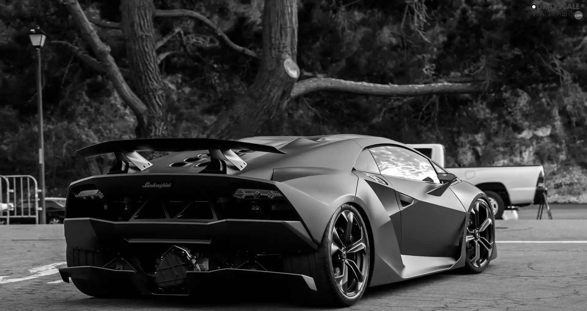 Street, trees, Lamborghini, Sesto Elemento, Black