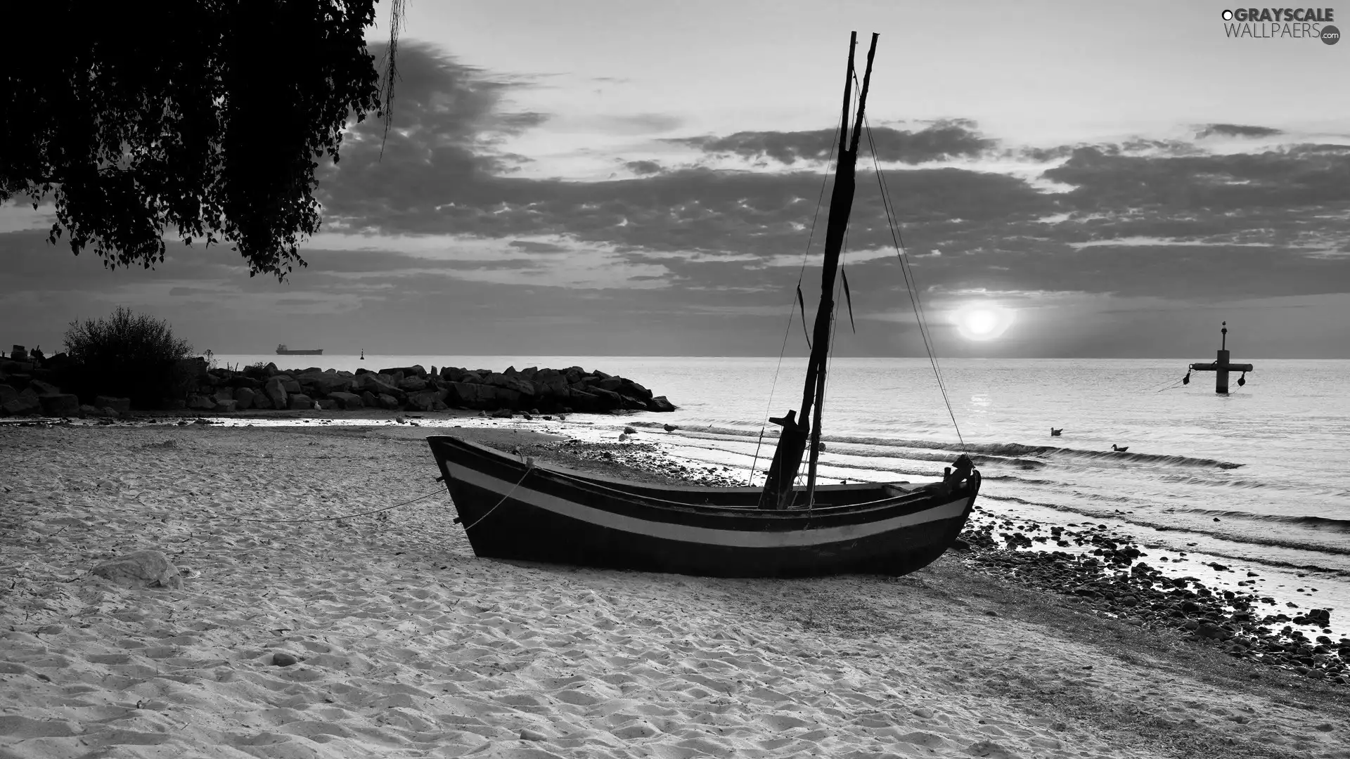 Boat, west, sun, lake