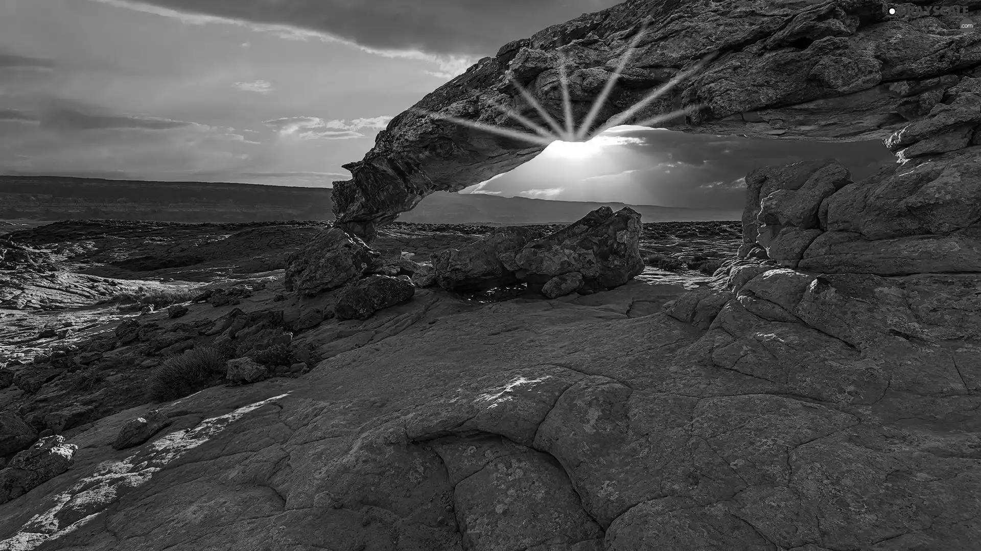 rays of the Sun, rocks, Bow