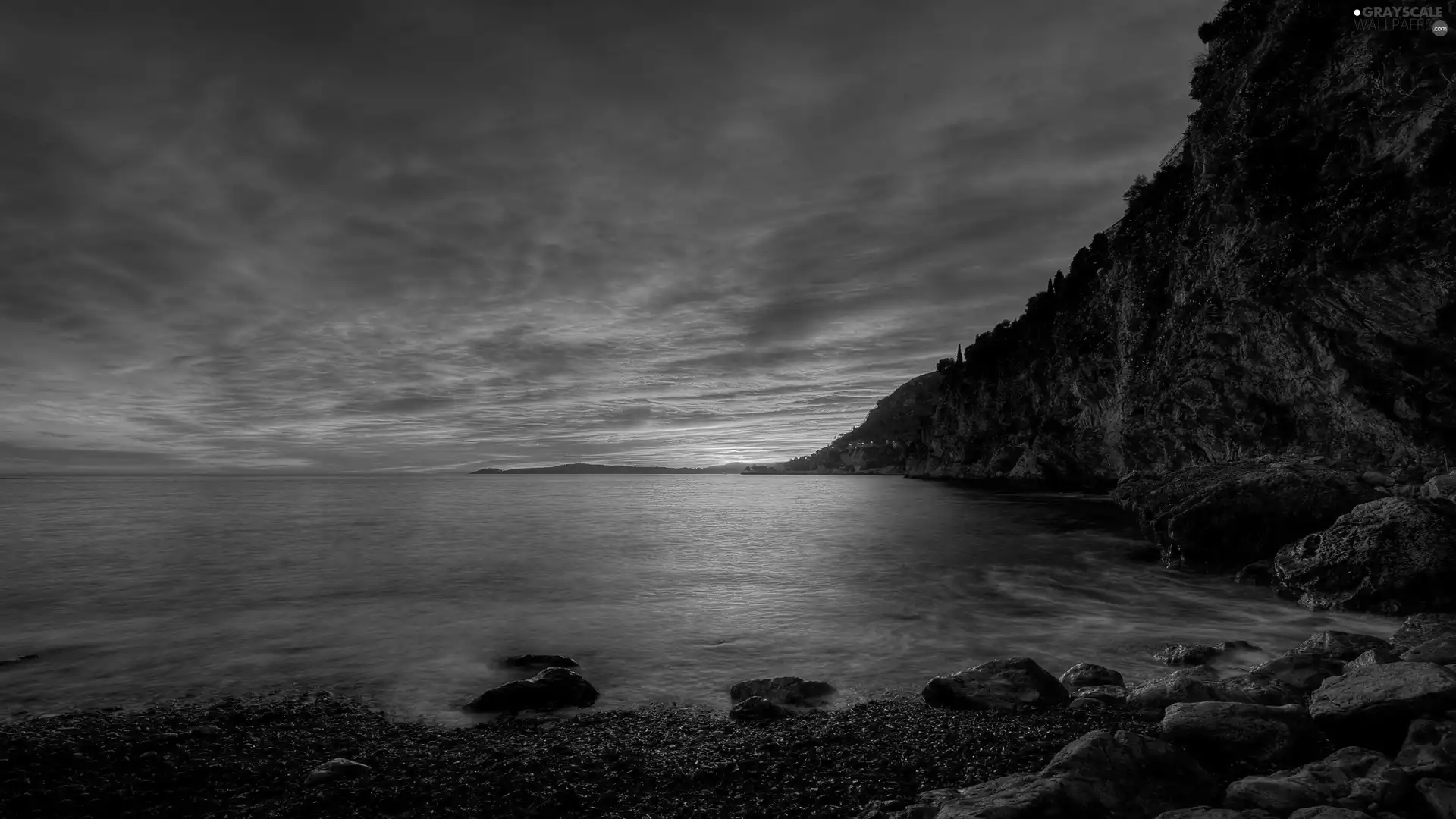 sun, cliff, Stones, west, sea