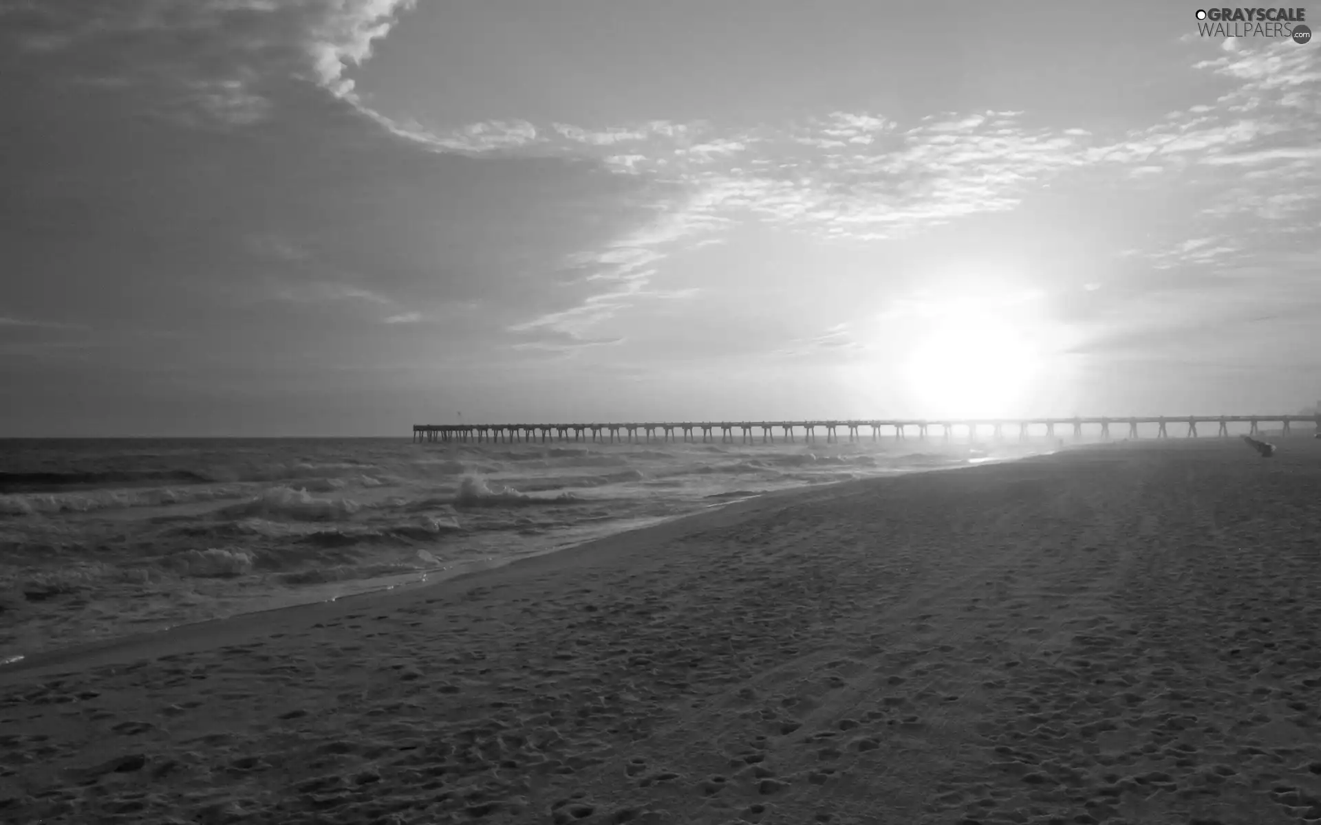 Platform, Beaches, sun, clouds, east, sea