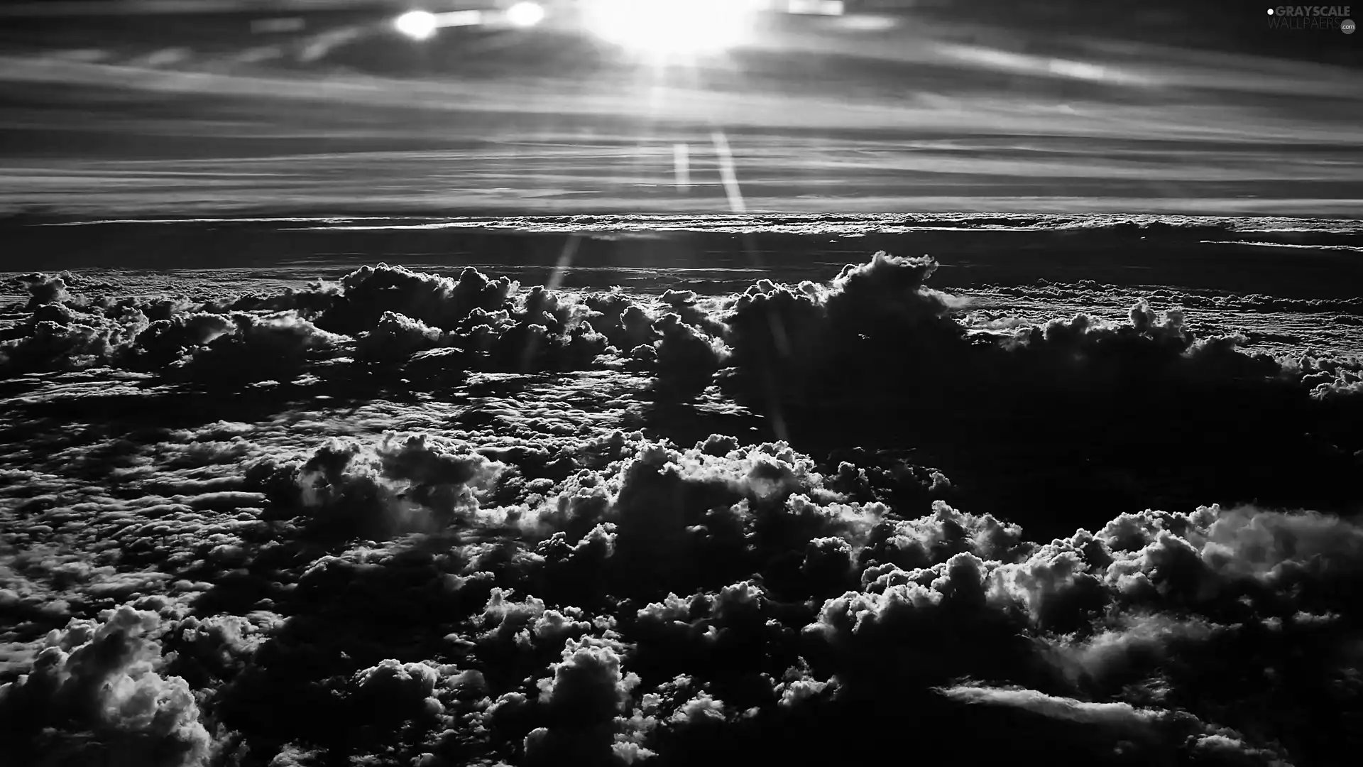 Cumulus, rays, sun, clouds