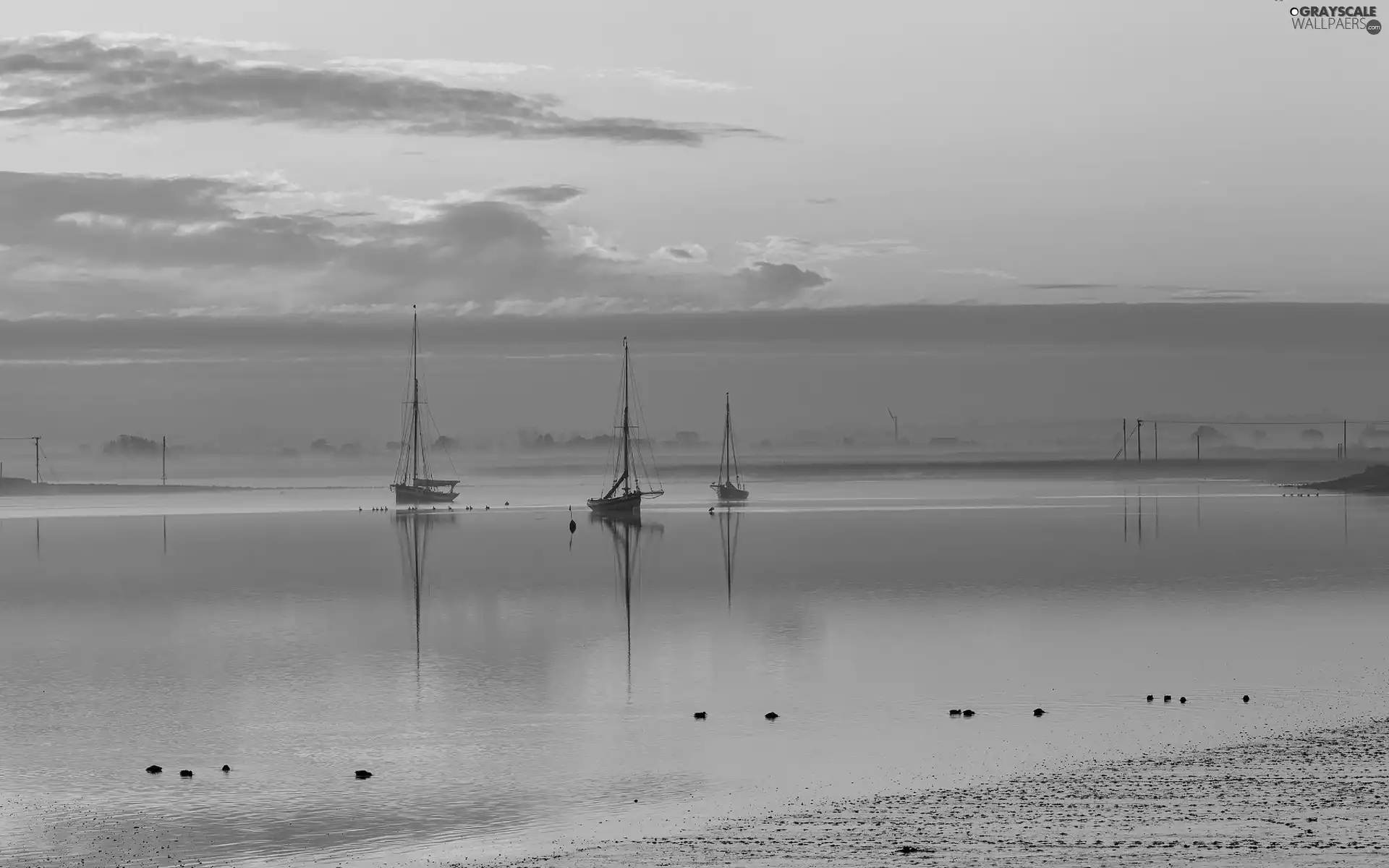 lake, west, sun, Yachts