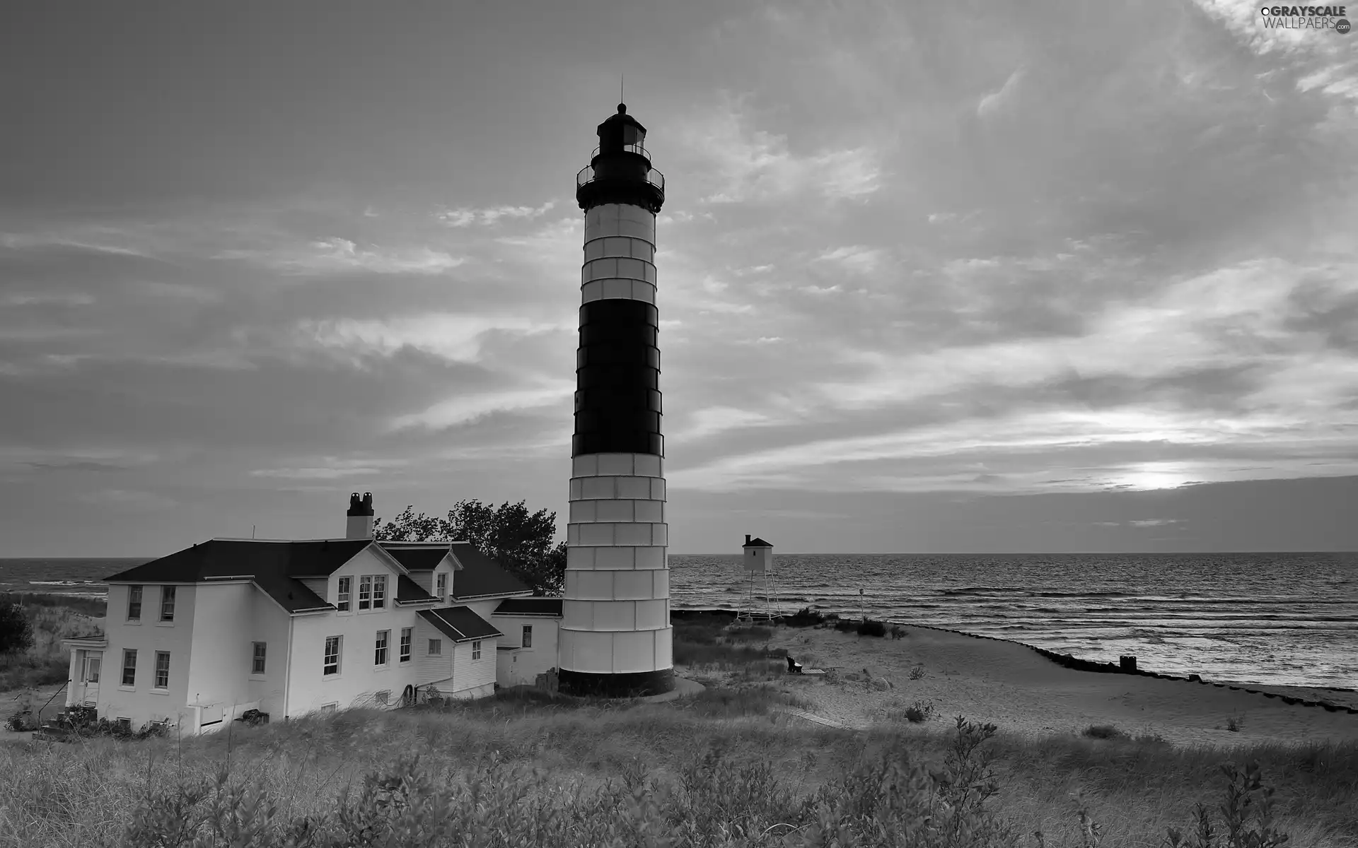 Lighthouse, west, sun, maritime