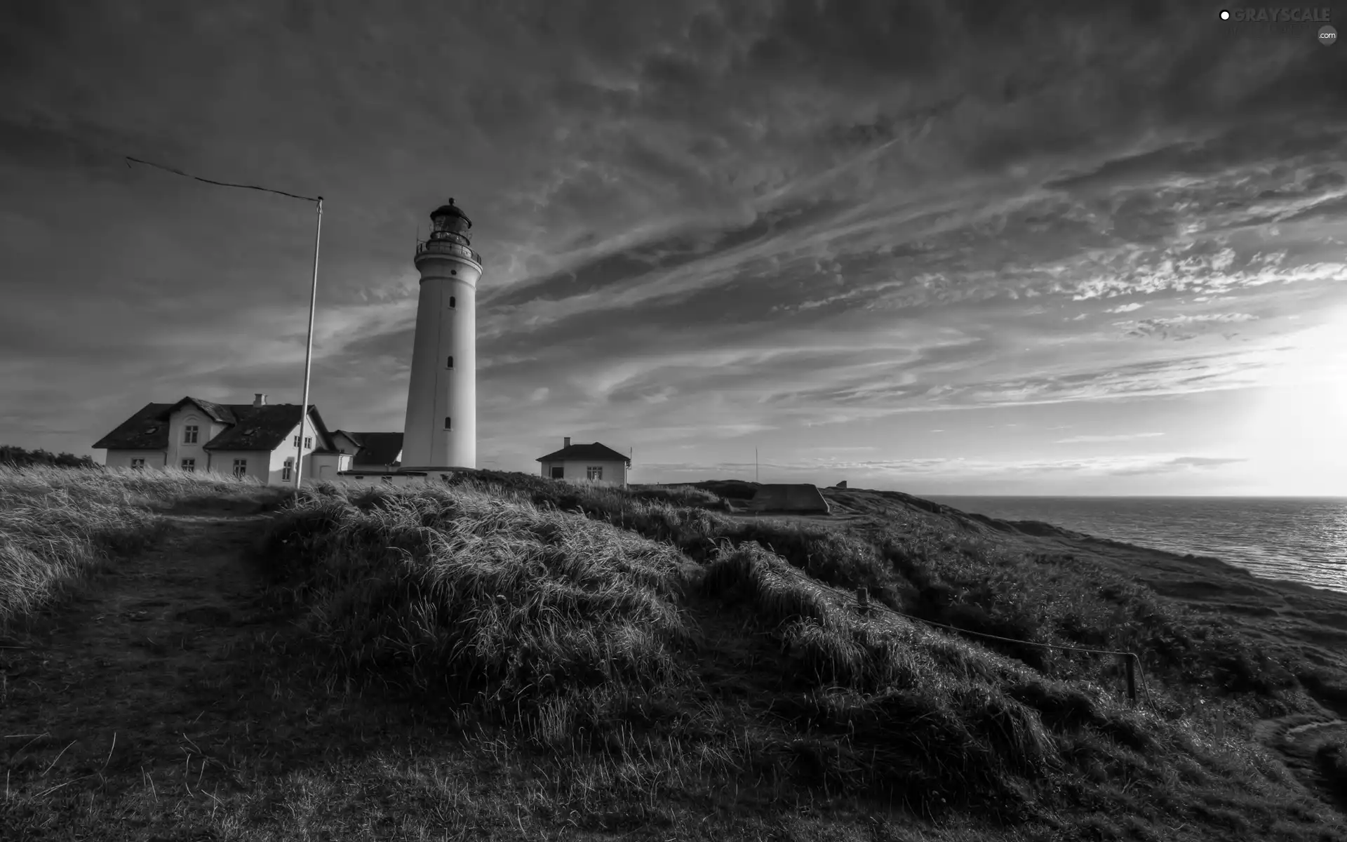 Lighthouse, west, sun, maritime