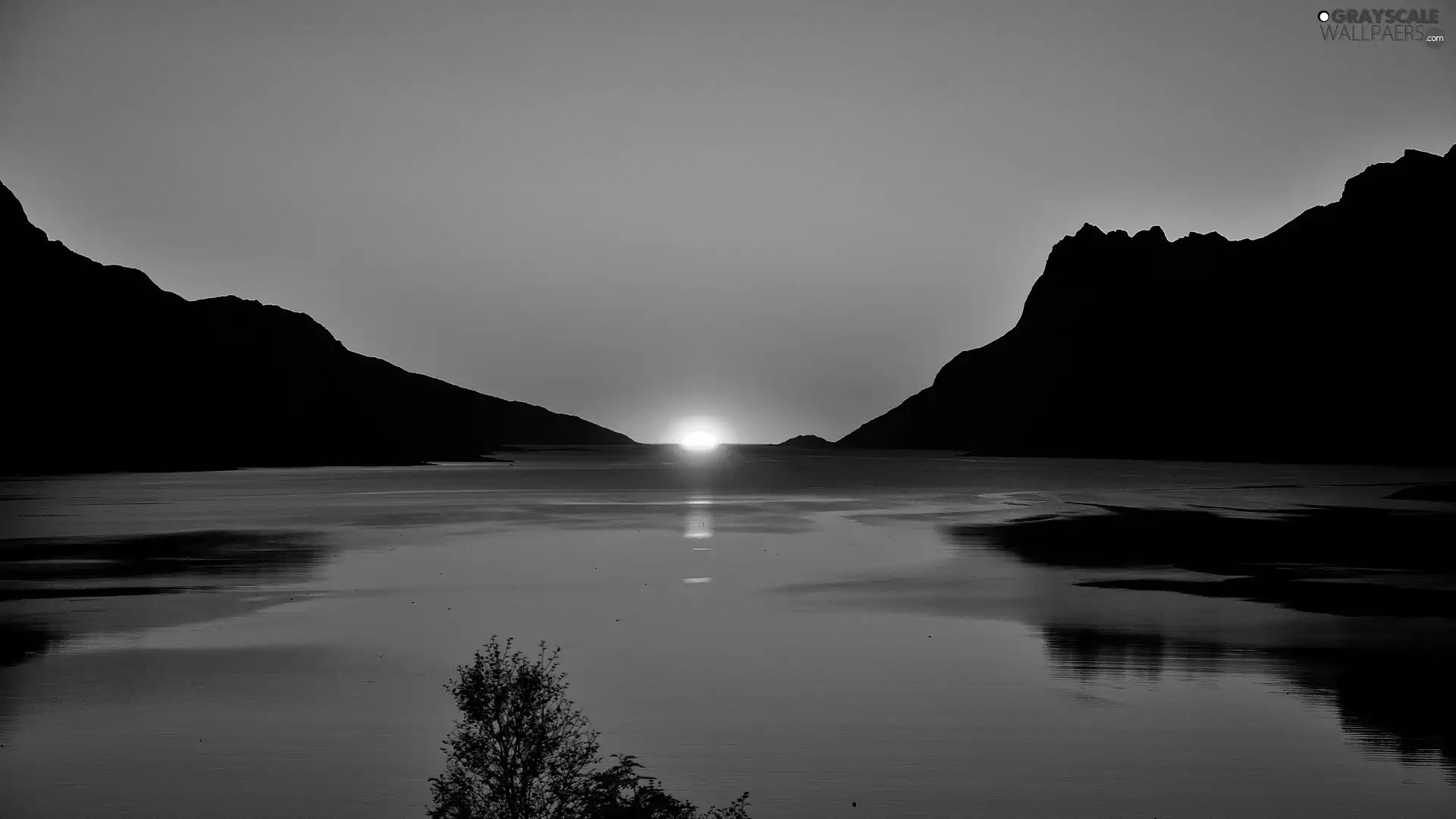 Mountains, west, sun, lake