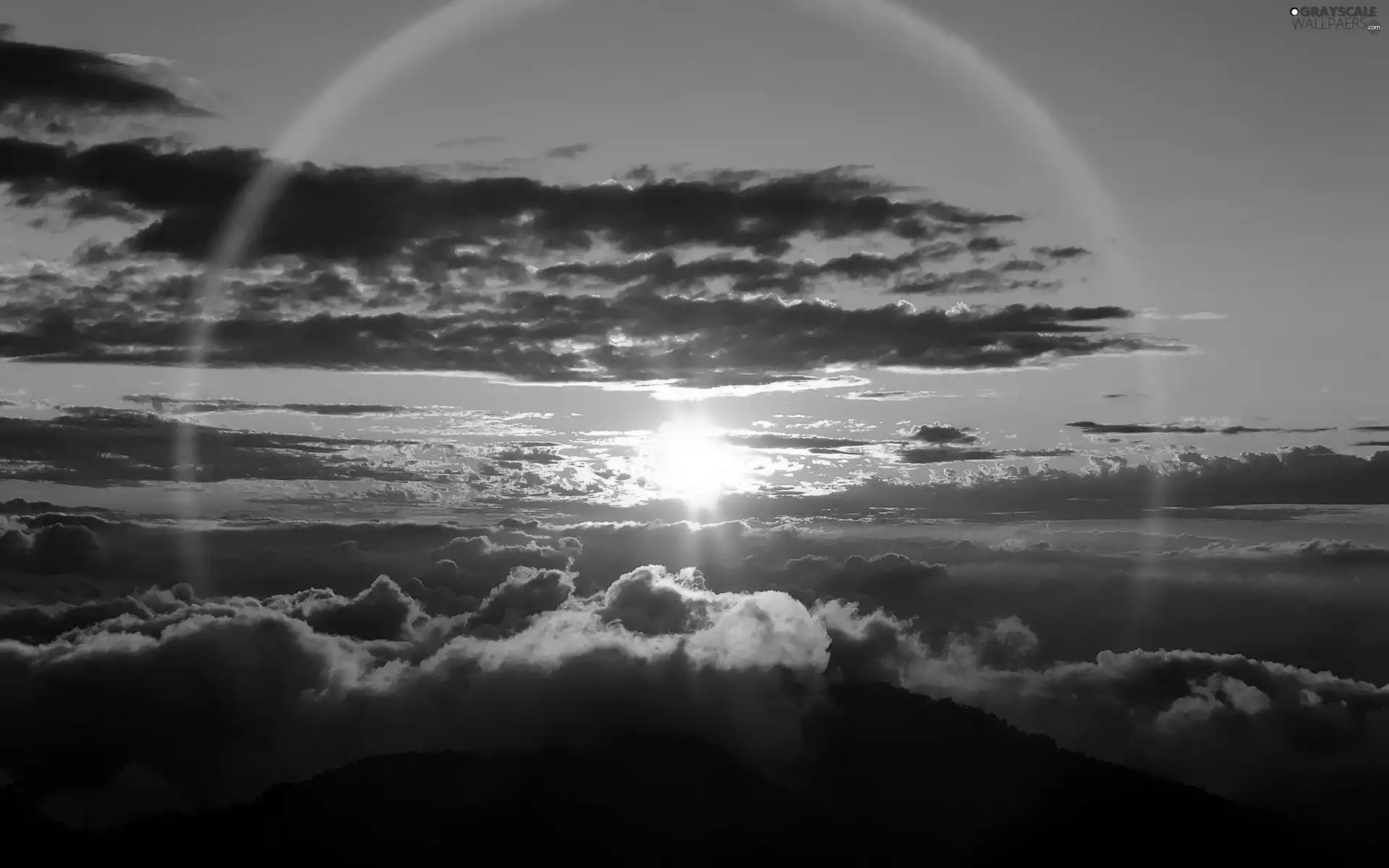 sun, Great Rainbows, clouds, rays, Mountains