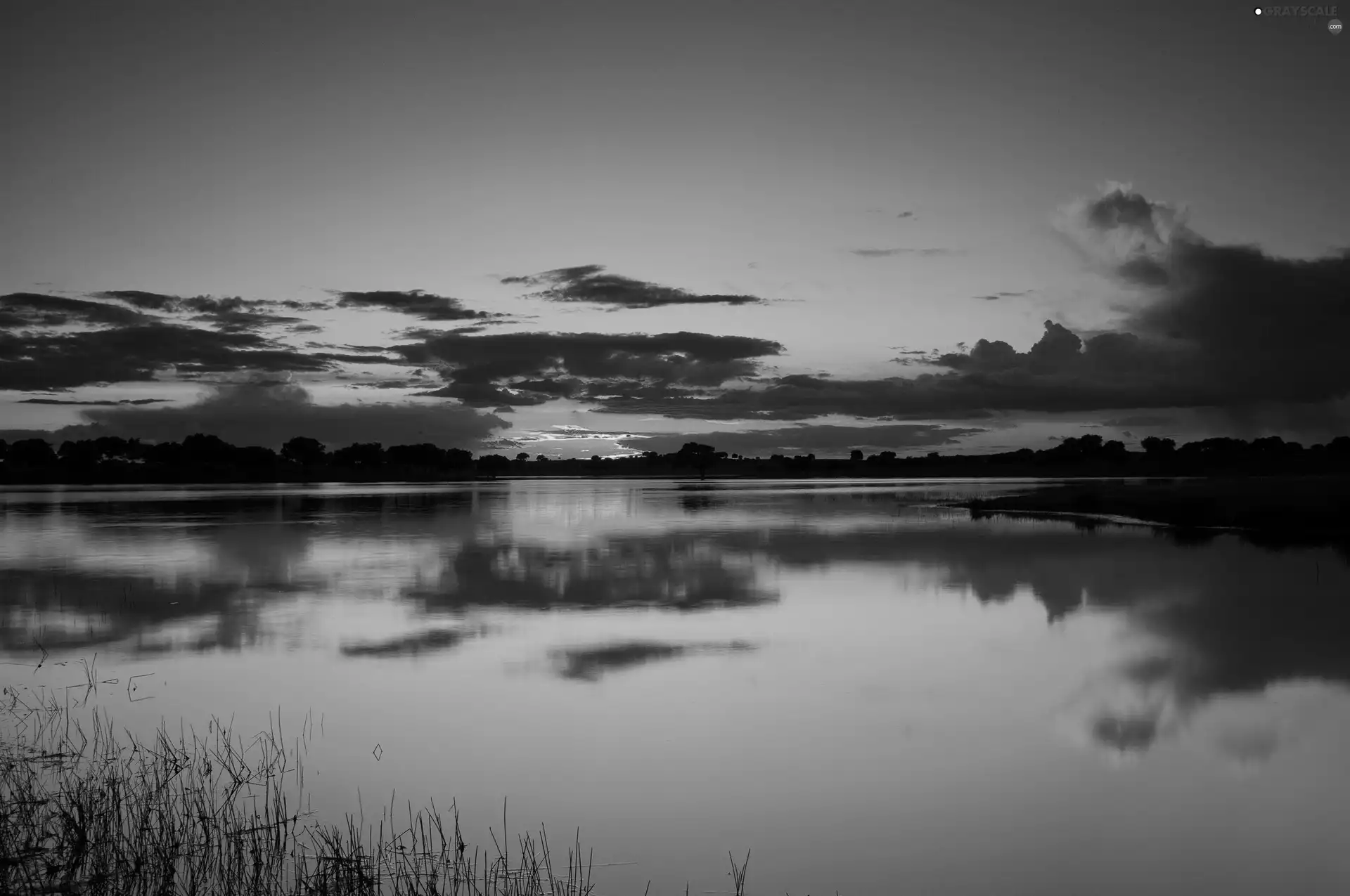 sun, reflection, clouds, west, lake