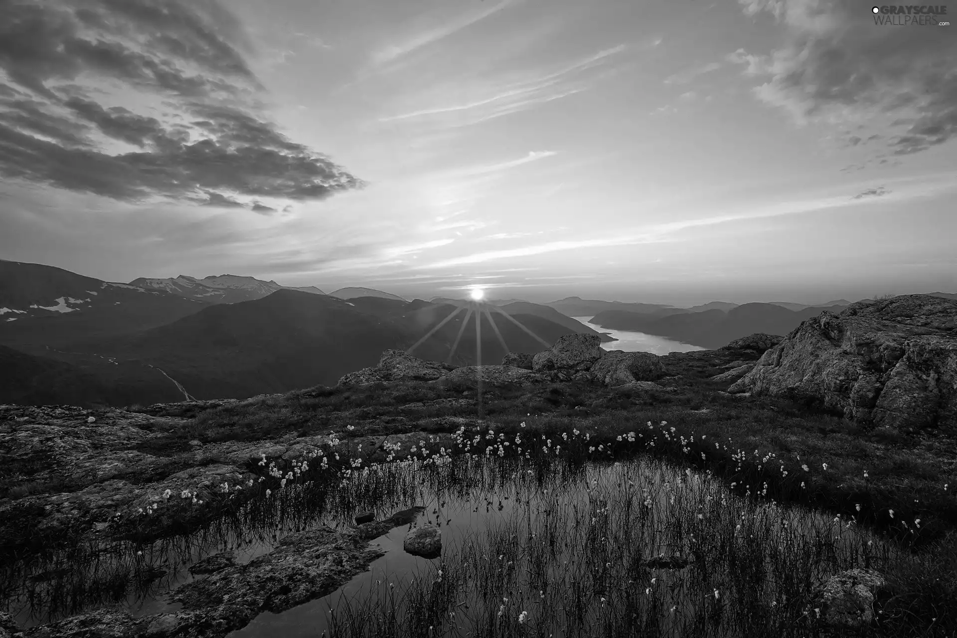 sun, River, Beatyfull, west, Mountains