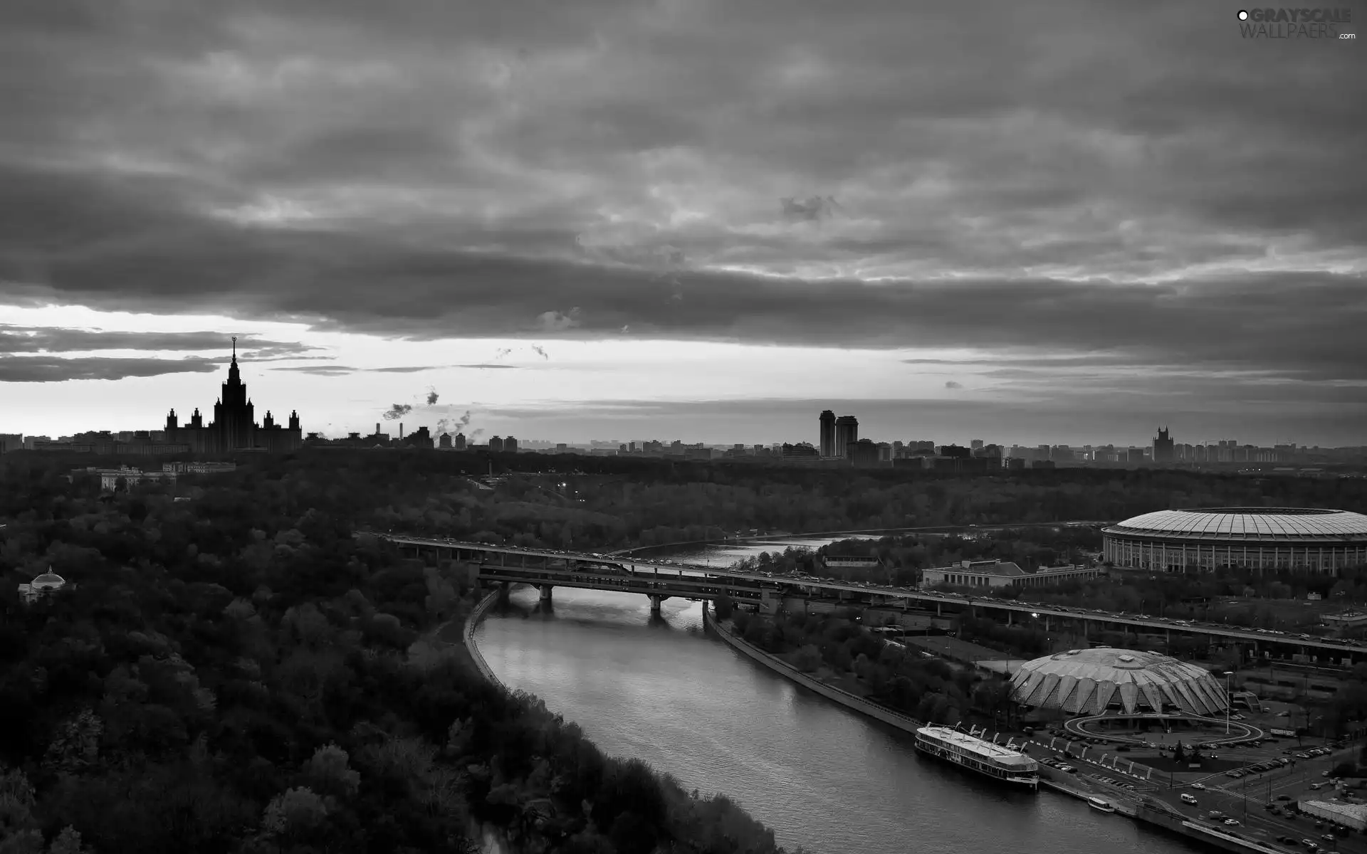 River, west, sun, bridge