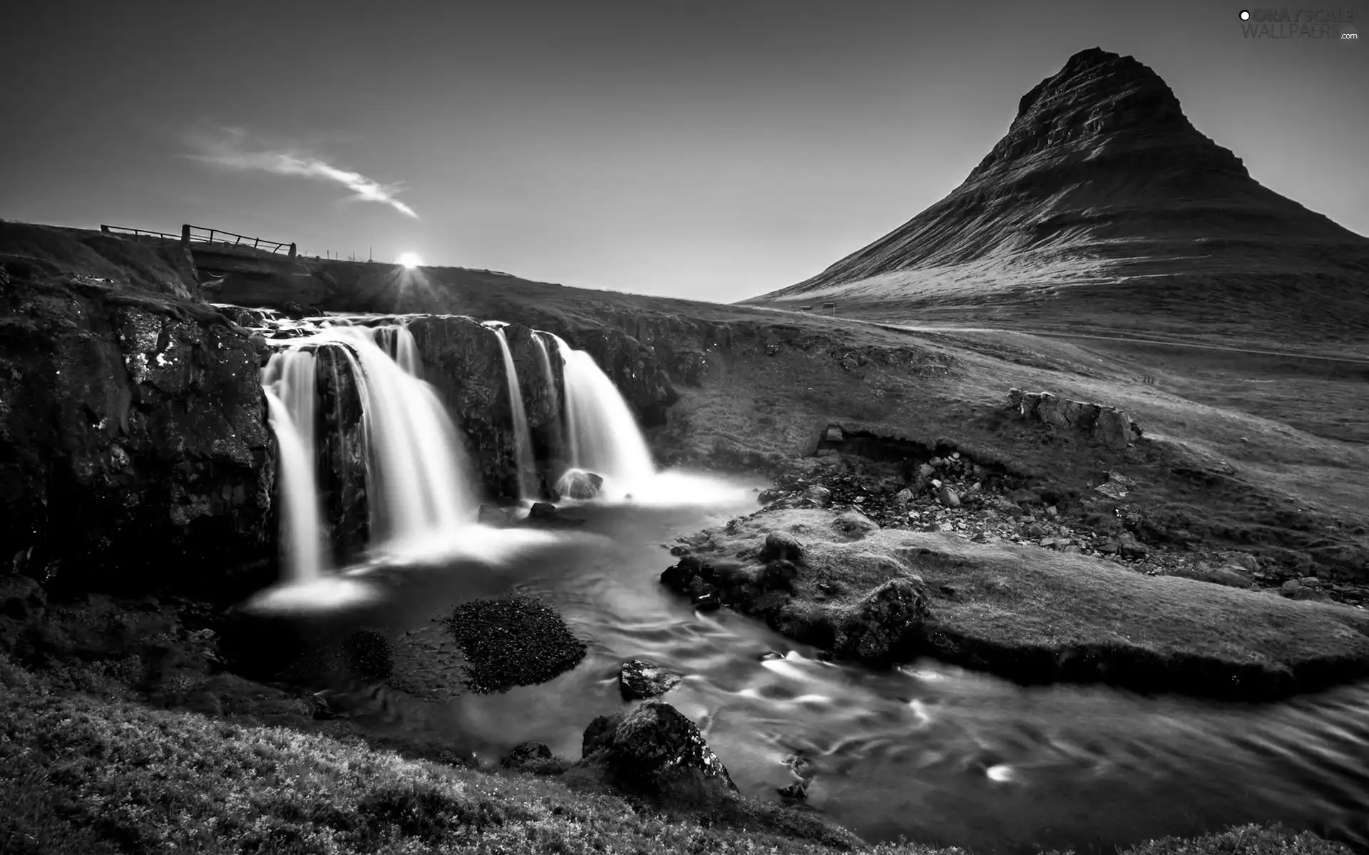 River, Kirkjufell Mountain, Great Sunsets, Kirkjufellsfoss Waterfall, iceland, Stones, Mountains