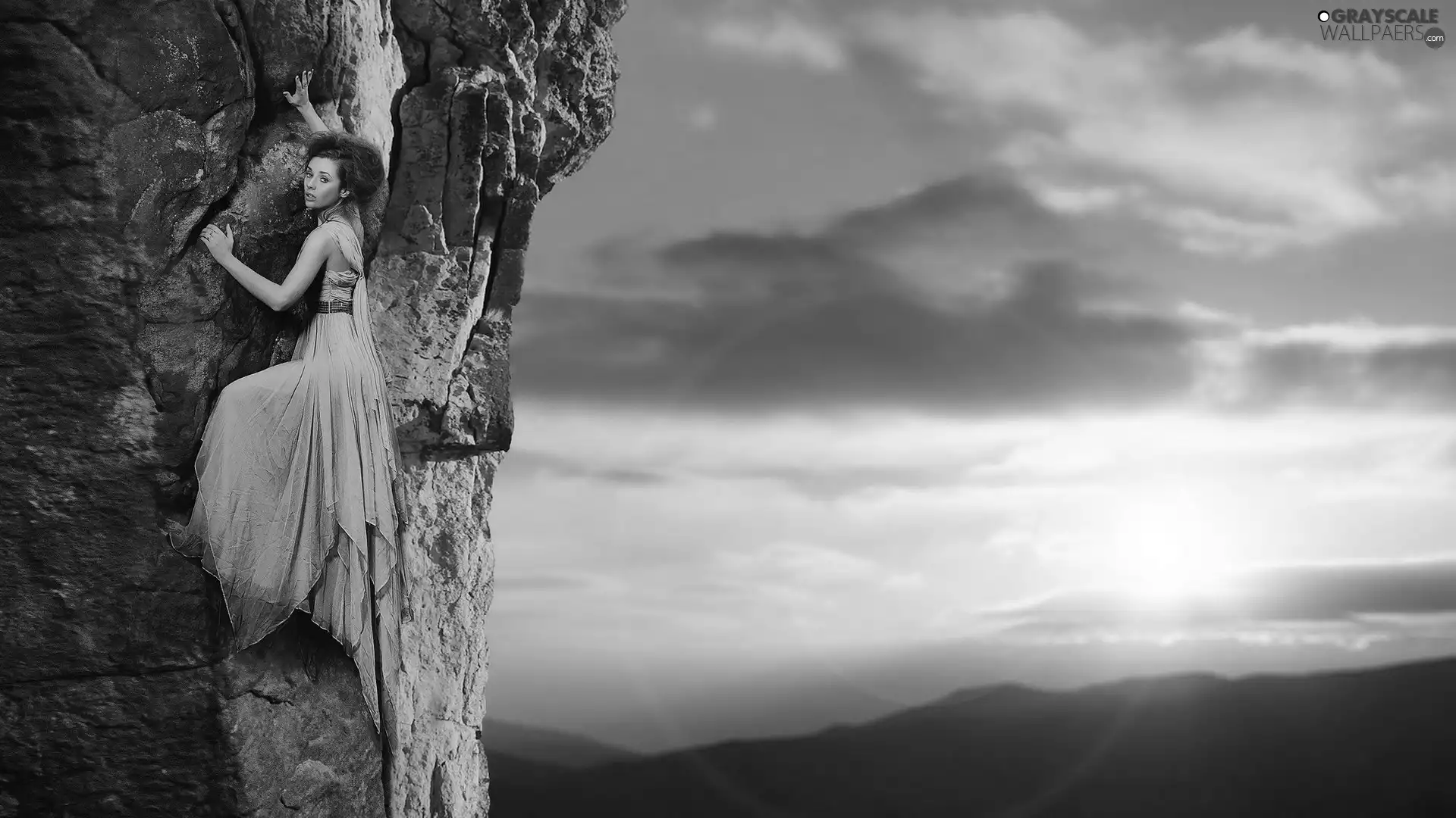 Rocks, climbing, sun, Women