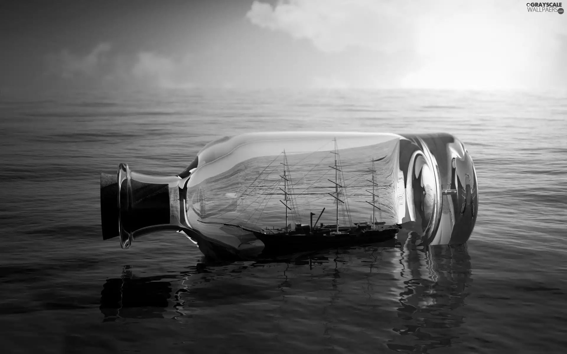 Bottle, east, sun, sailing vessel