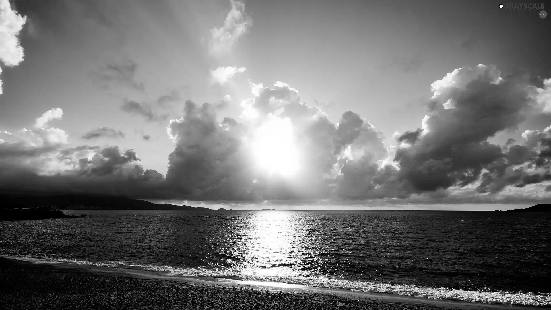 sea, clouds, sun, Coast